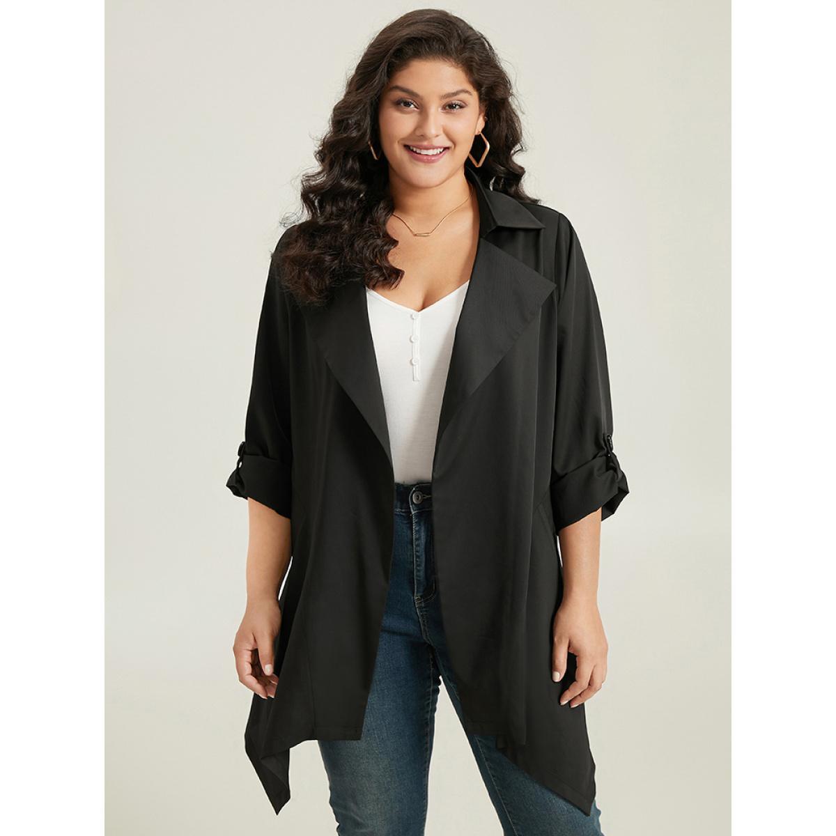 Plus Size Supersoft Essentials Plain Asymmetrical Hem Windbreaker Women Black At the Office Plain Ladies Work Winter Coats BloomChic 12/L Product Image
