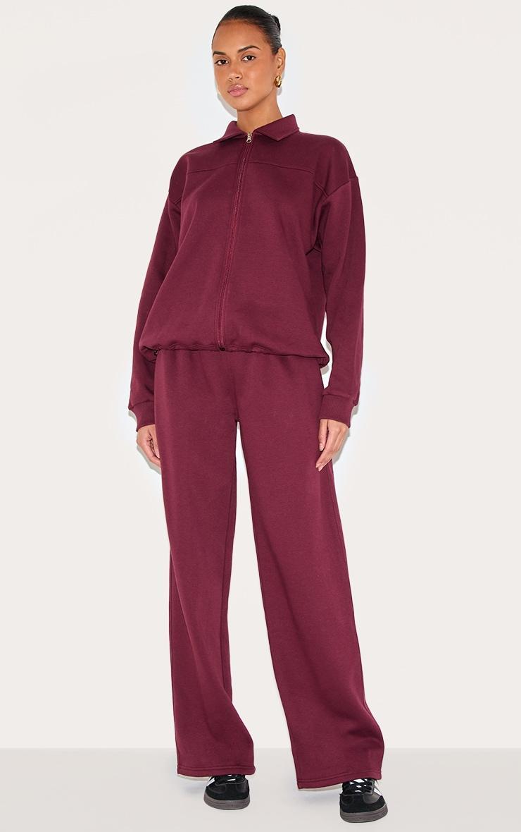 Burgundy Zip Though Collared Sweatshirt Product Image