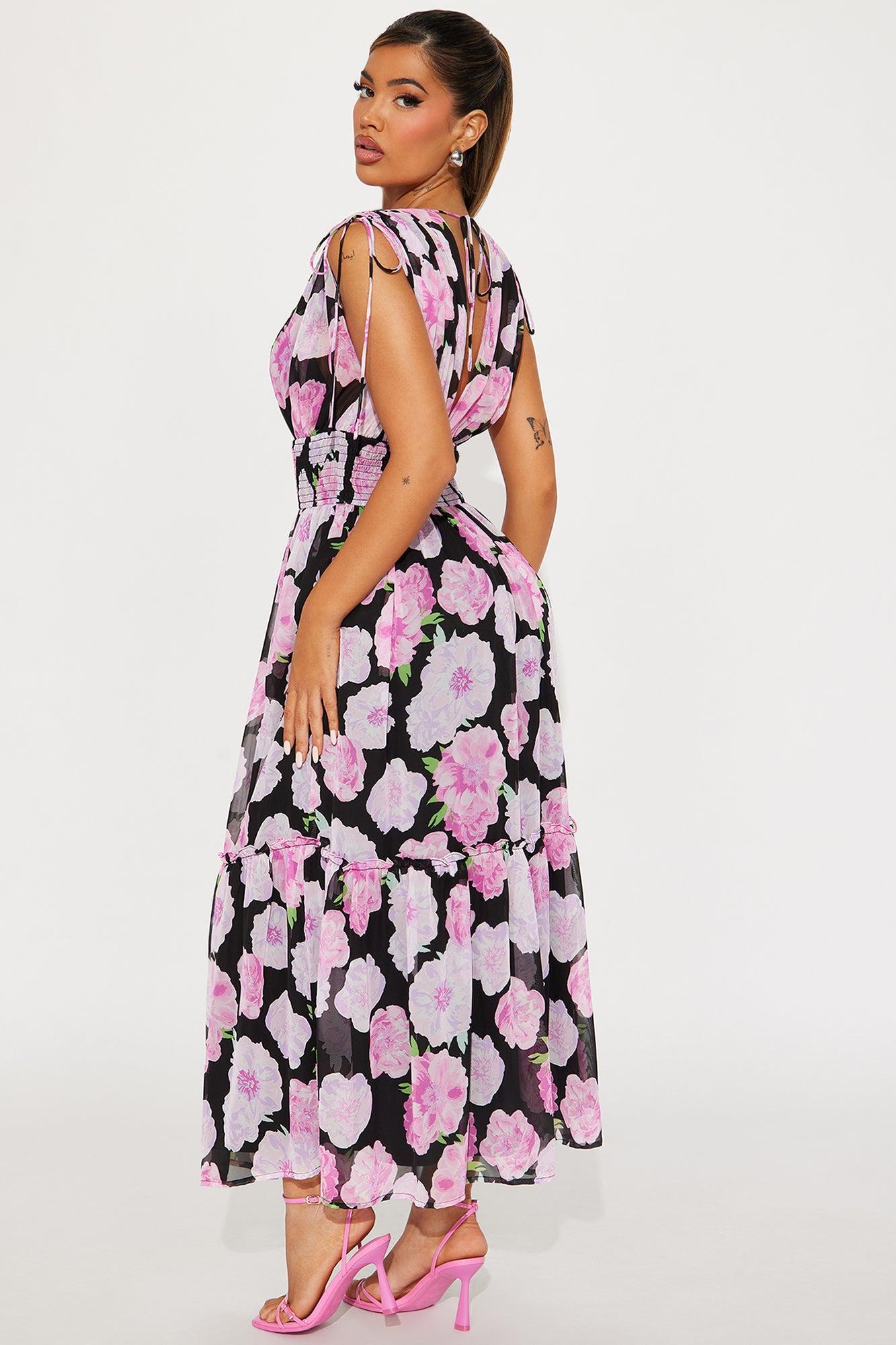 Jessica Chiffon Maxi Dress - Black/Pink Product Image