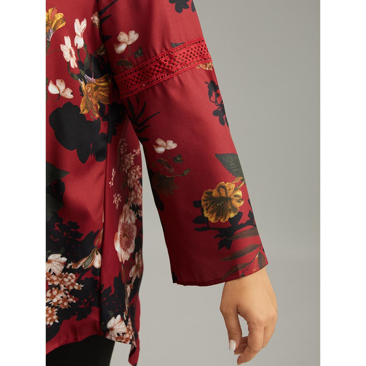 Plus Size Scarlet Floral Lace Panel V Neck Hanky Hem Blouse Women Elegant Long Sleeve V-neck Dailywear Blouses BloomChic 14-16/1X Product Image