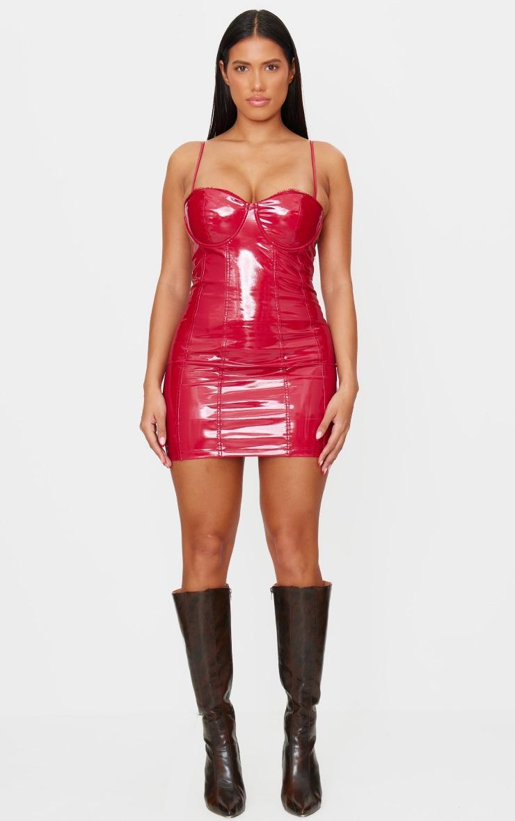 Shape Red Vinyl Lace Trim Corseted Mini Dress Product Image