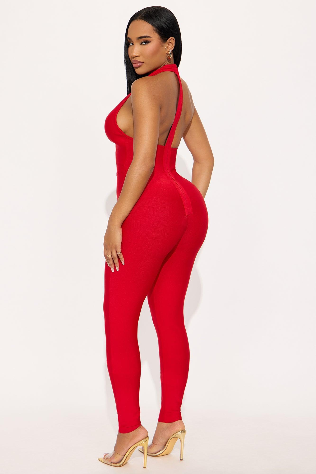 Karla Bandage Halter Jumpsuit - Red Product Image