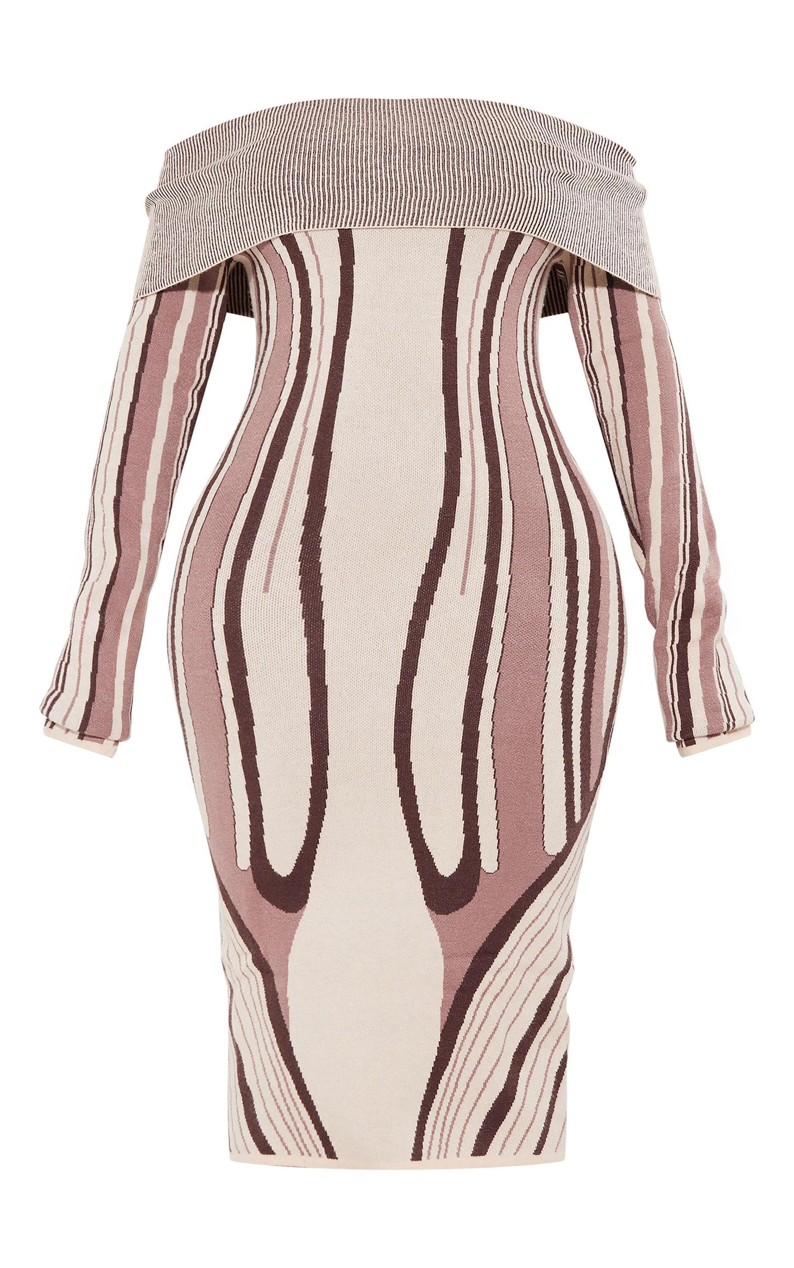 Shape Stone Knit Abstract Print Bardot Midaxi Dress Product Image