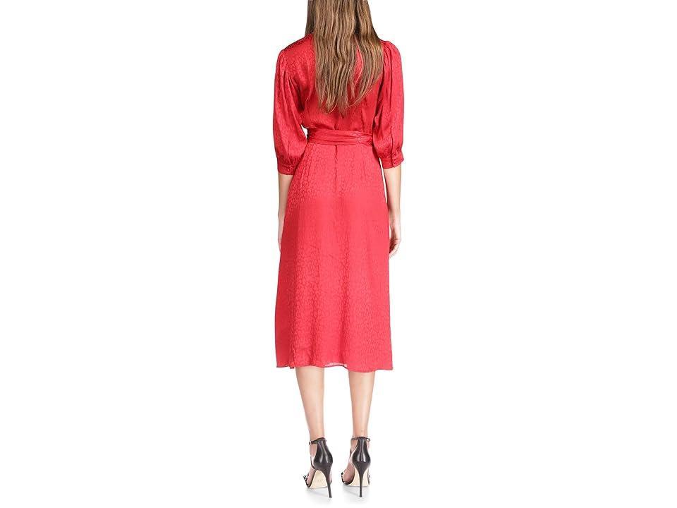 MICHAEL Michael Kors Cheetah Jacquard Midi Wrap Dress (Crimson) Women's Clothing Product Image