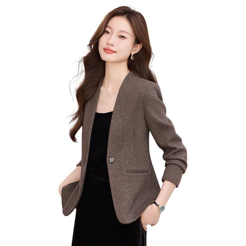 Collarless Plain Single Button Blazer Product Image