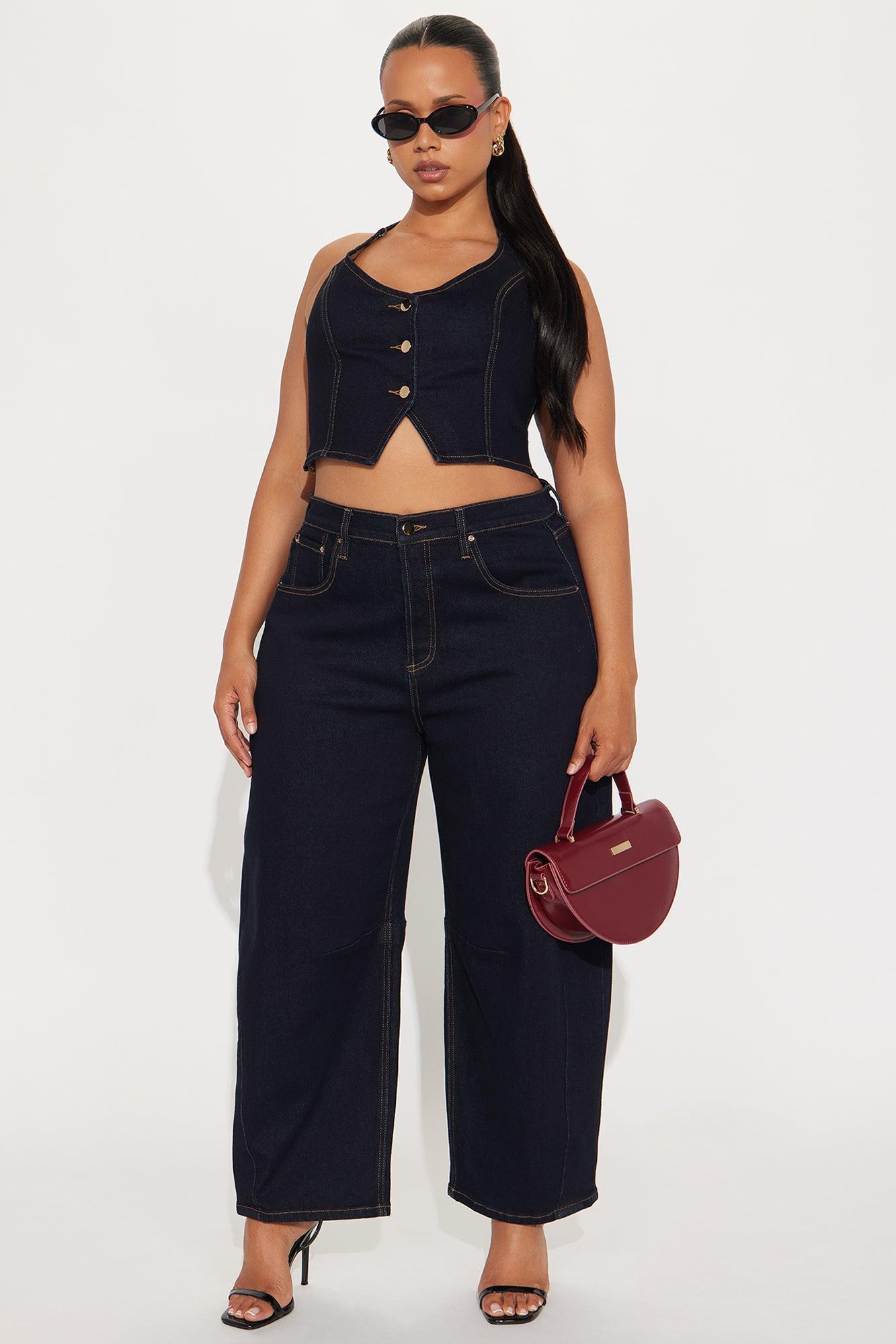 Clarissa Denim Vest And Barrel Jeans Set - Dark Wash Product Image