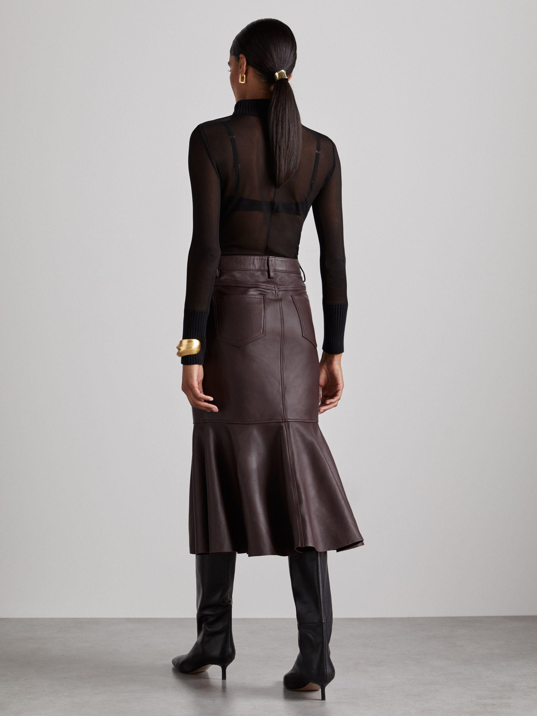 Atelier Leather Fluted Midi Skirt in Burgundy Product Image