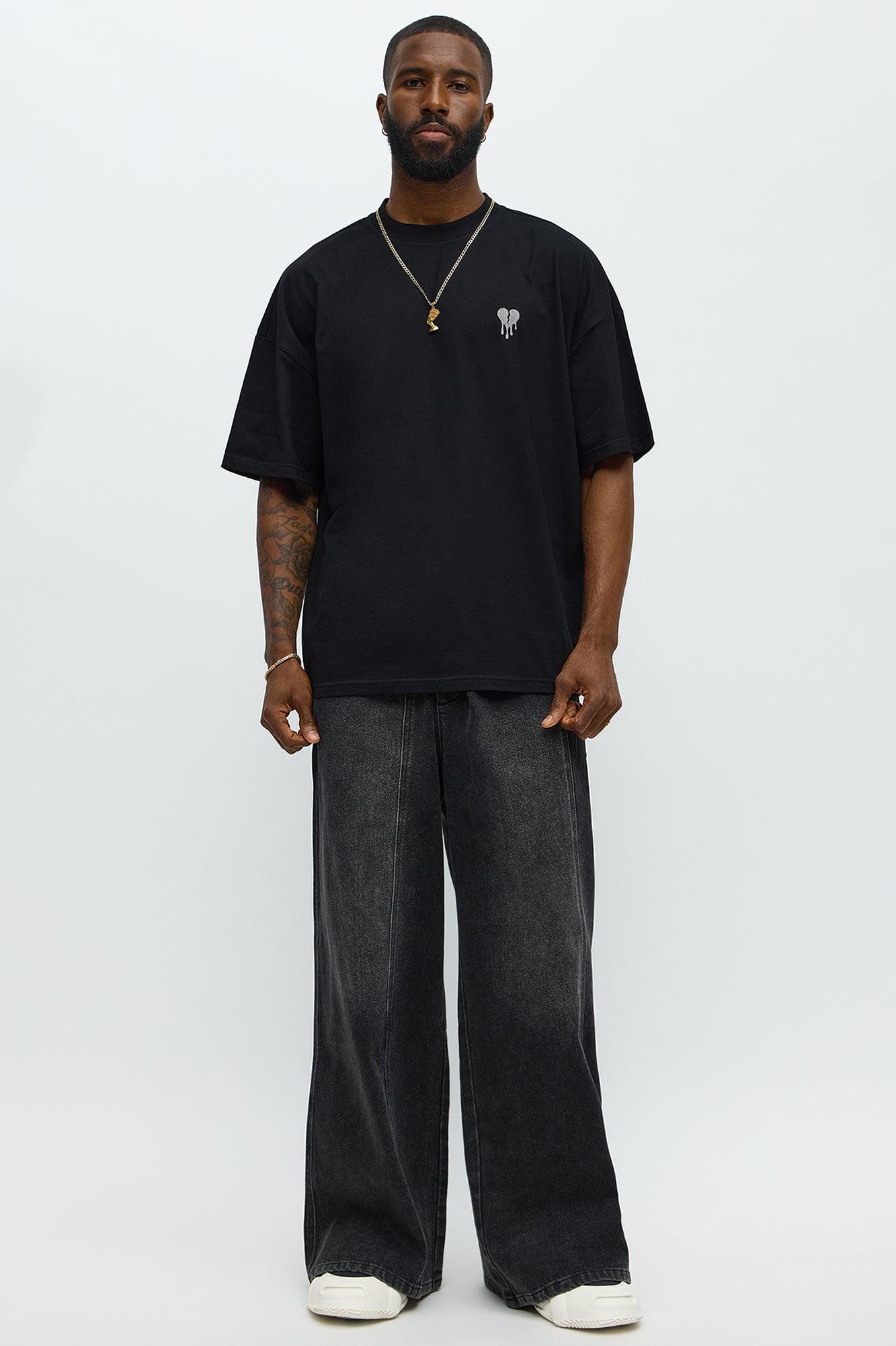 Oversized Mini Embroidery Heavy Weight Boxy Tee - Black Product Image