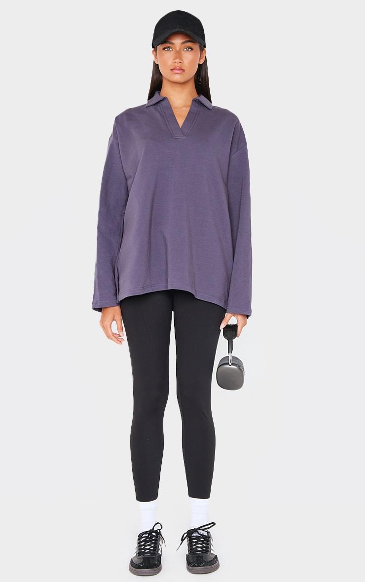 Dark Blue Collar Detail Lightweight Oversized T Shirt Product Image