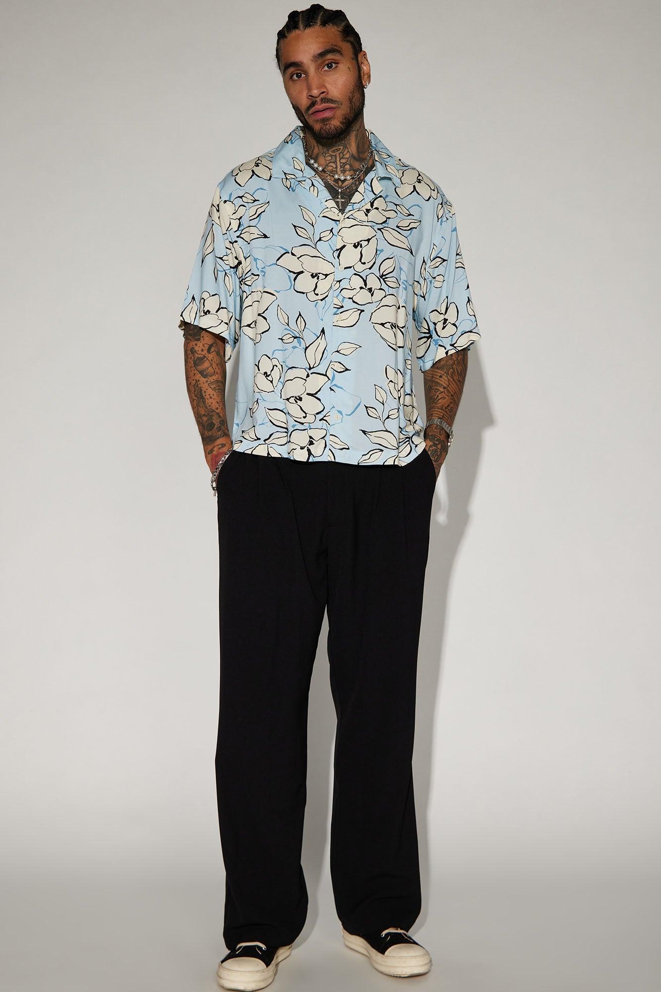 Floral Theme Button Up Shirt - Light Blue Product Image