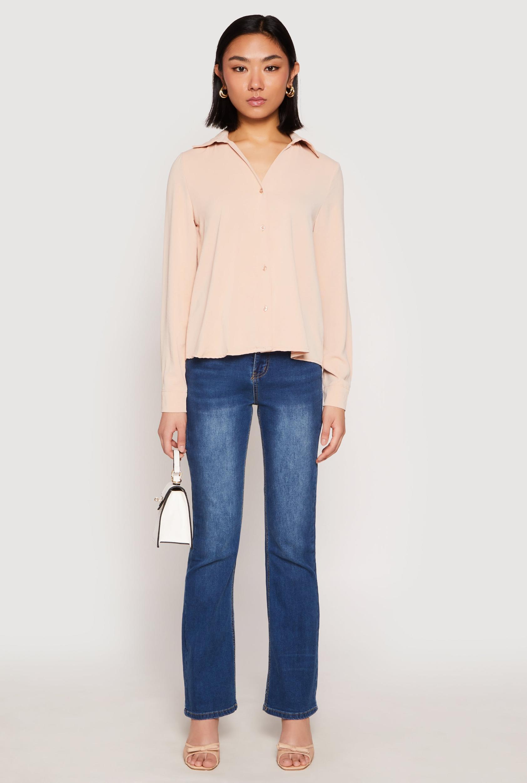 Womens Crepe Knit Button Front Shirt Product Image