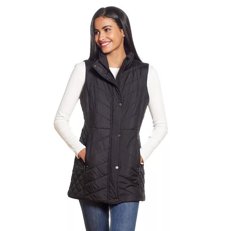 Plus Size Weathercast Quilted Long Puffer Vest, Women's, Size: 2XL, Black Product Image