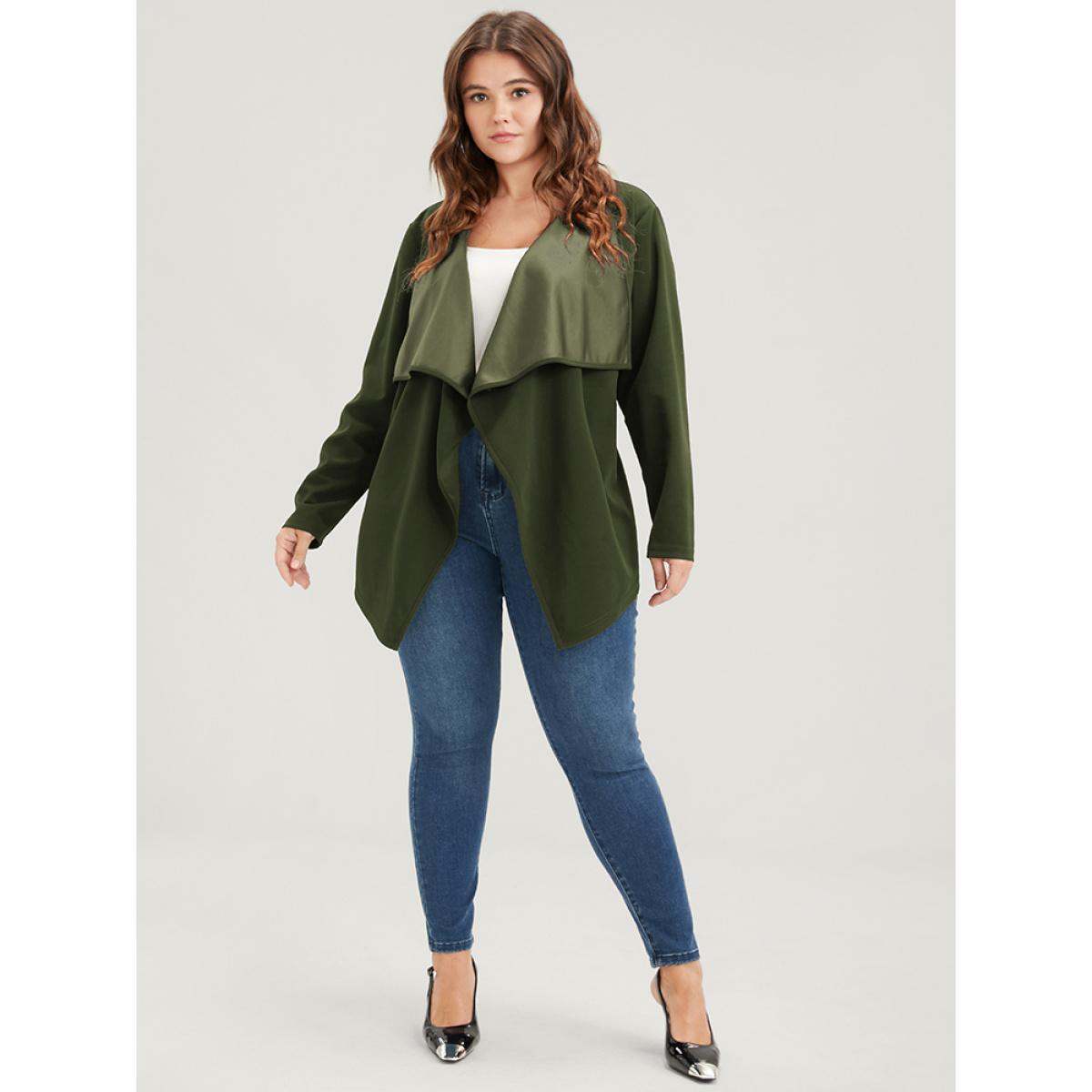 Plus Size Plain Asymmetrical Hem Waterfall Collar Ties Coat Women ArmyGreen Elegant Belted Loose Ladies Dailywear Winter Coats BloomChic 12/L Product Image