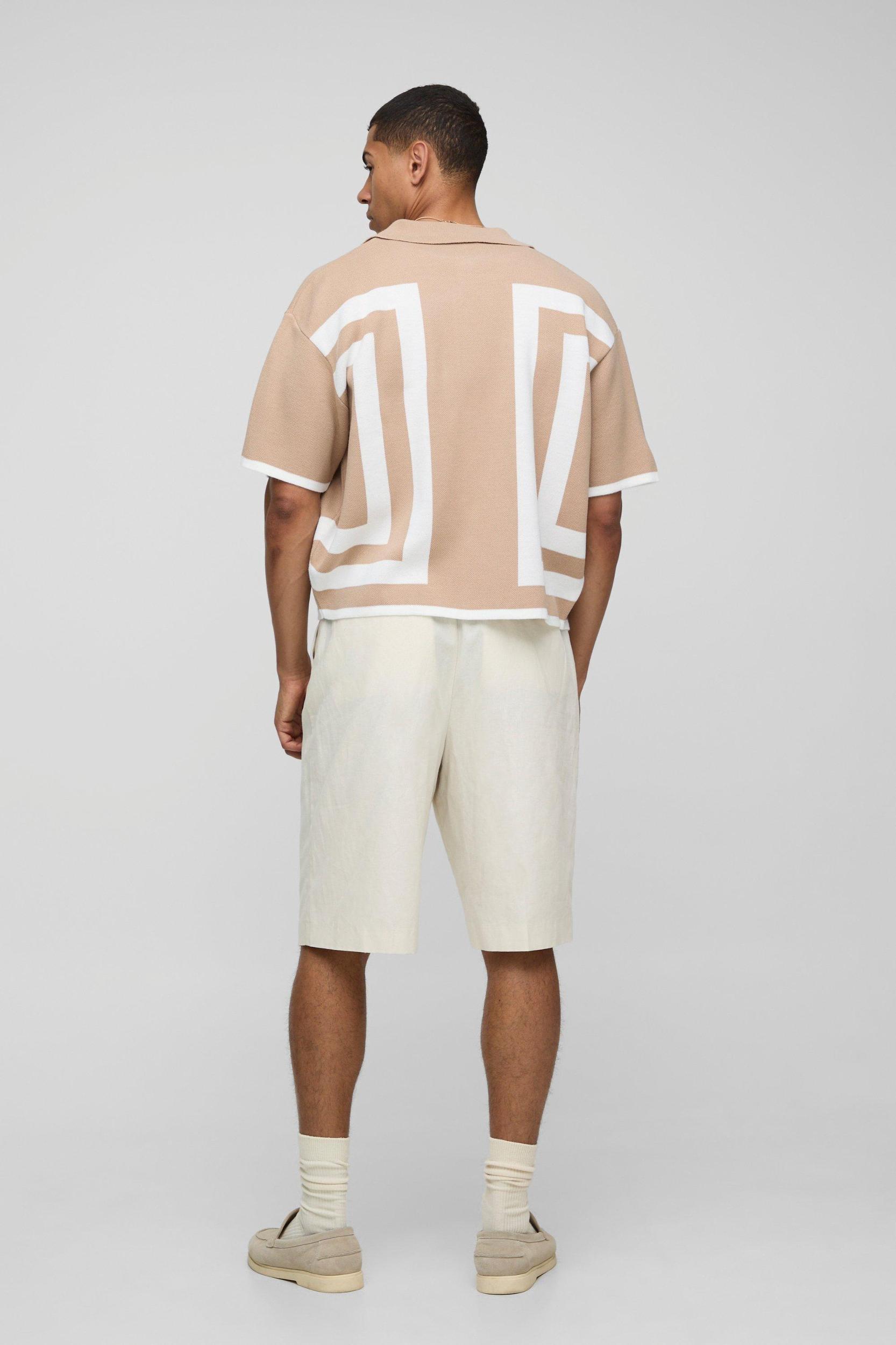 Oversized Boxy Border Knitted Shirt | boohooMAN USA Product Image