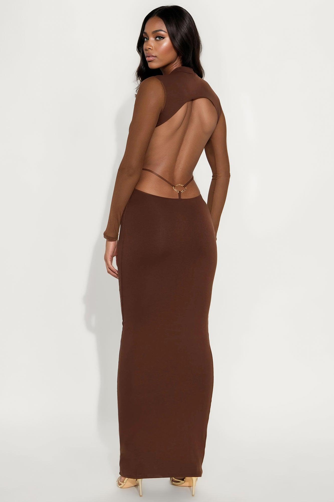 Mel Backless Maxi Dress - Brown Product Image