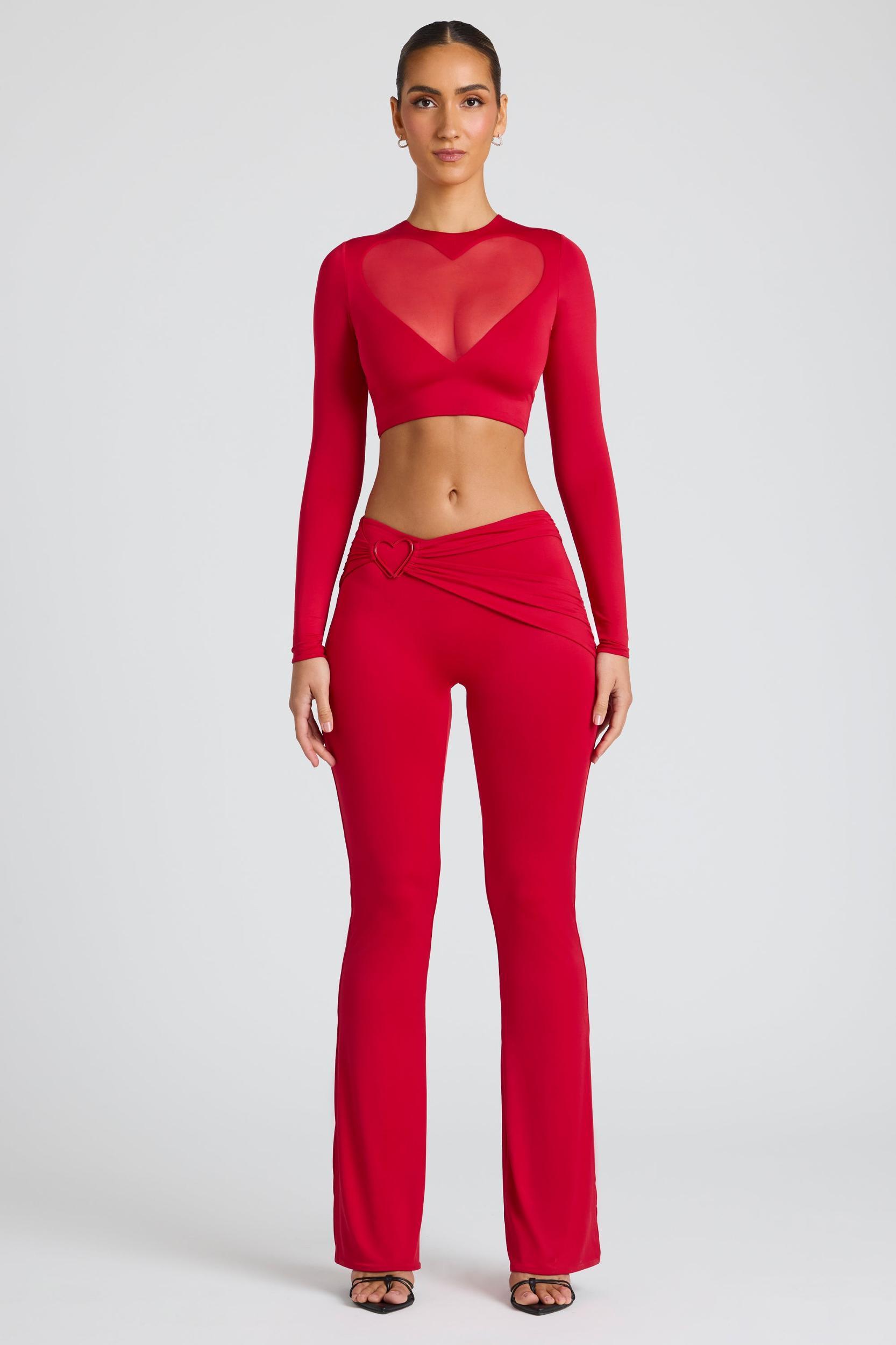 Draped Detail Straight Leg Trousers in Fire Red Product Image