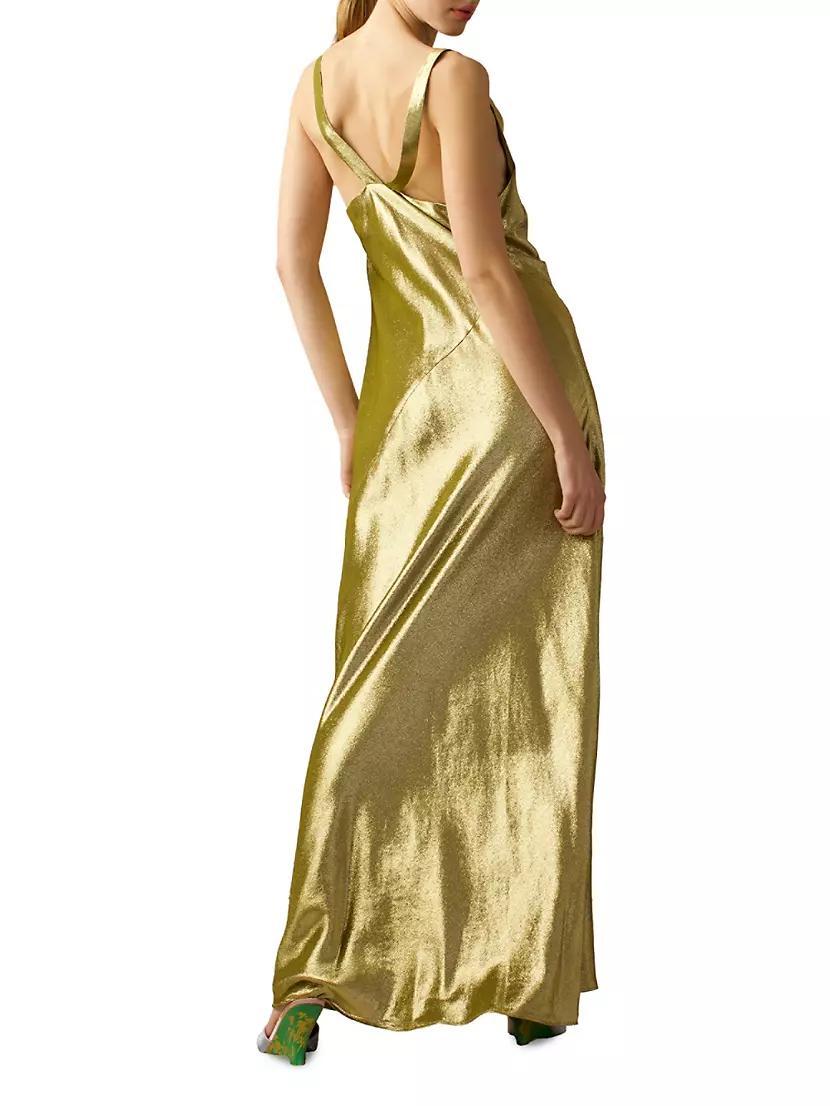 Cowl Neck Silk Lame Maxi Dress Product Image