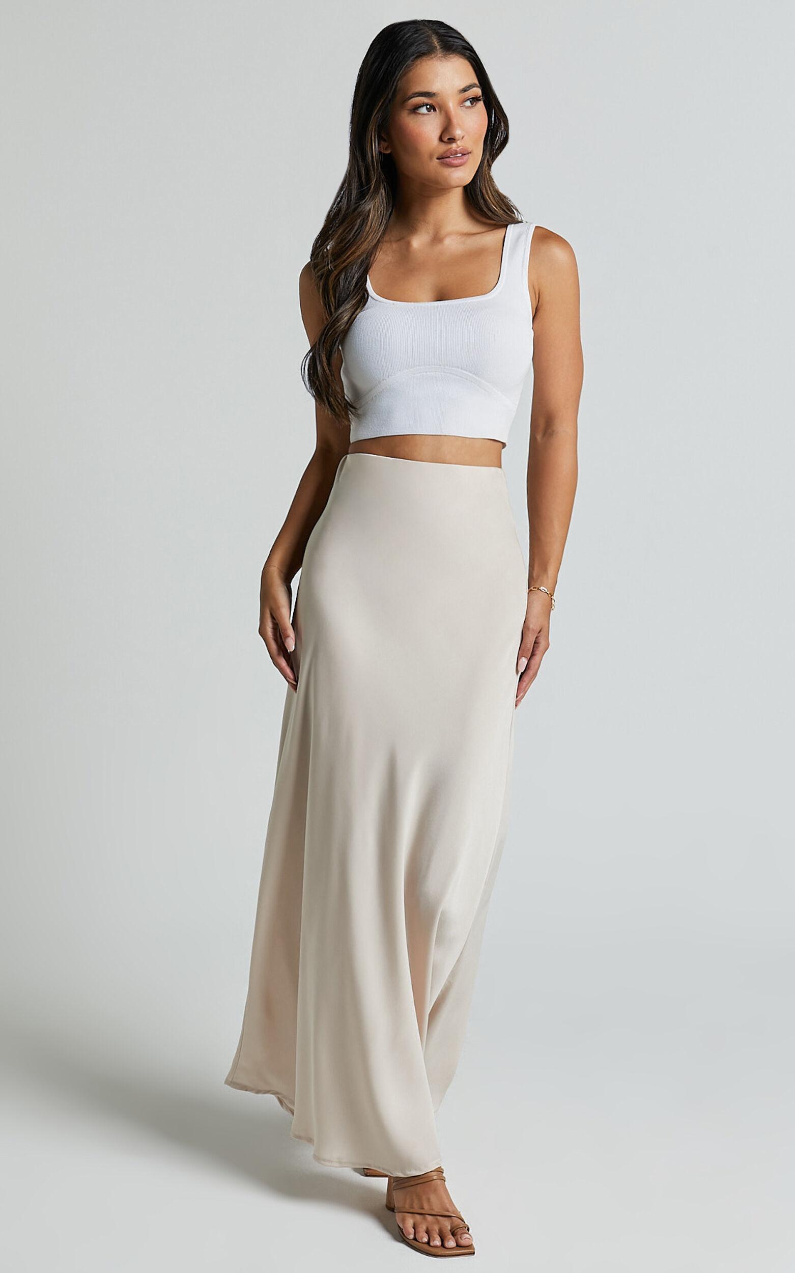 Amari Maxi Skirt - High Waisted Bias Cut Skirt in Oyster Product Image