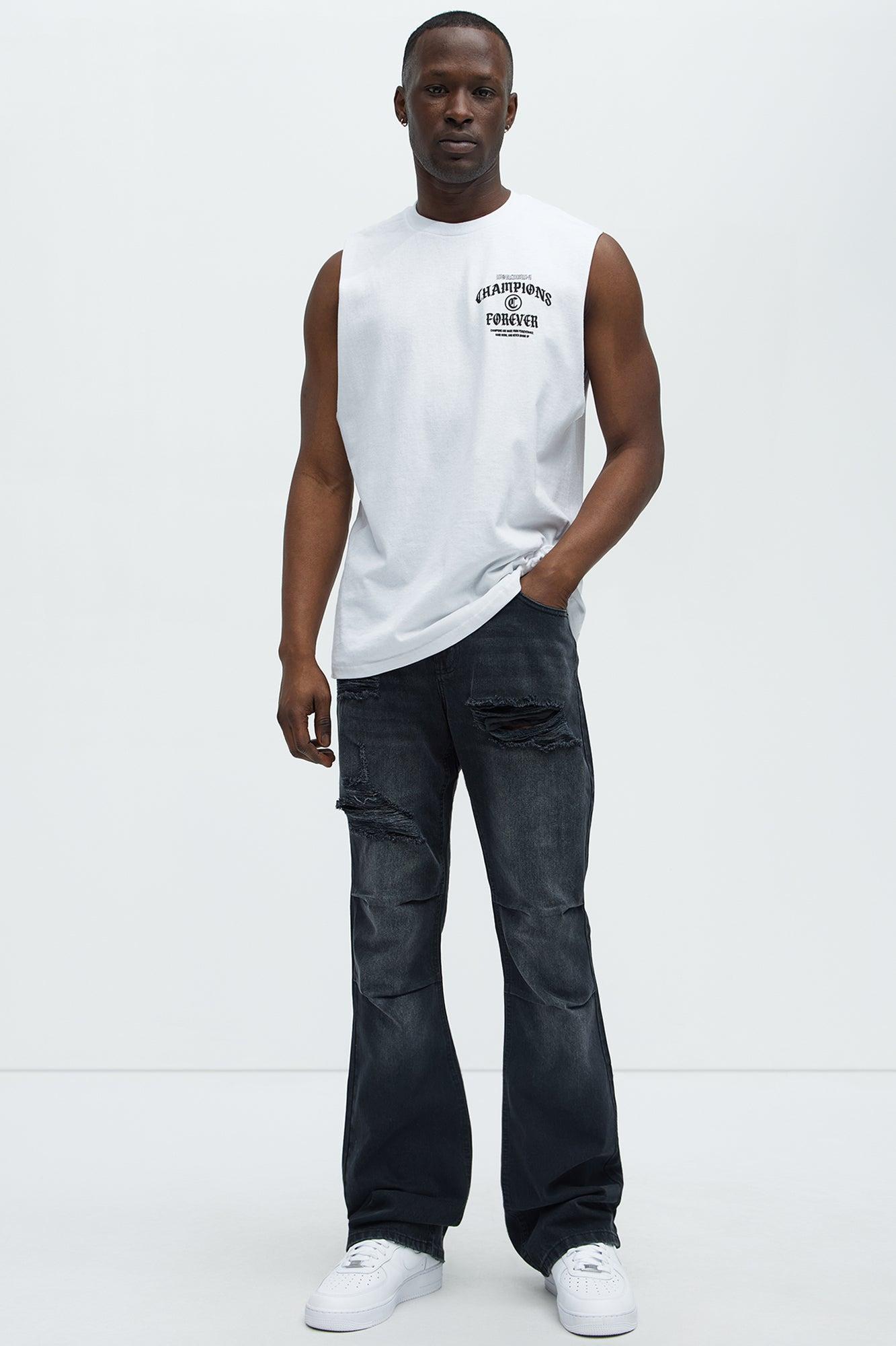 Out And About Ripped Stacked Slim Flare Jeans - Black Wash Product Image