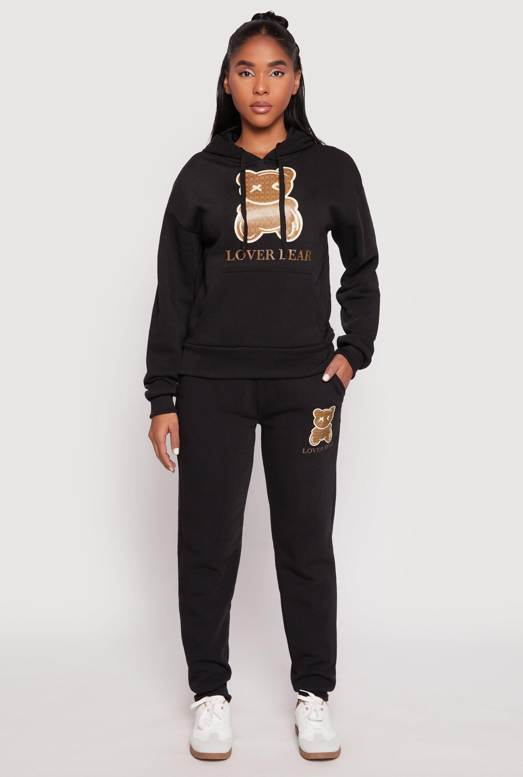Womens Fleece Lover Bear Graphic Joggers Product Image
