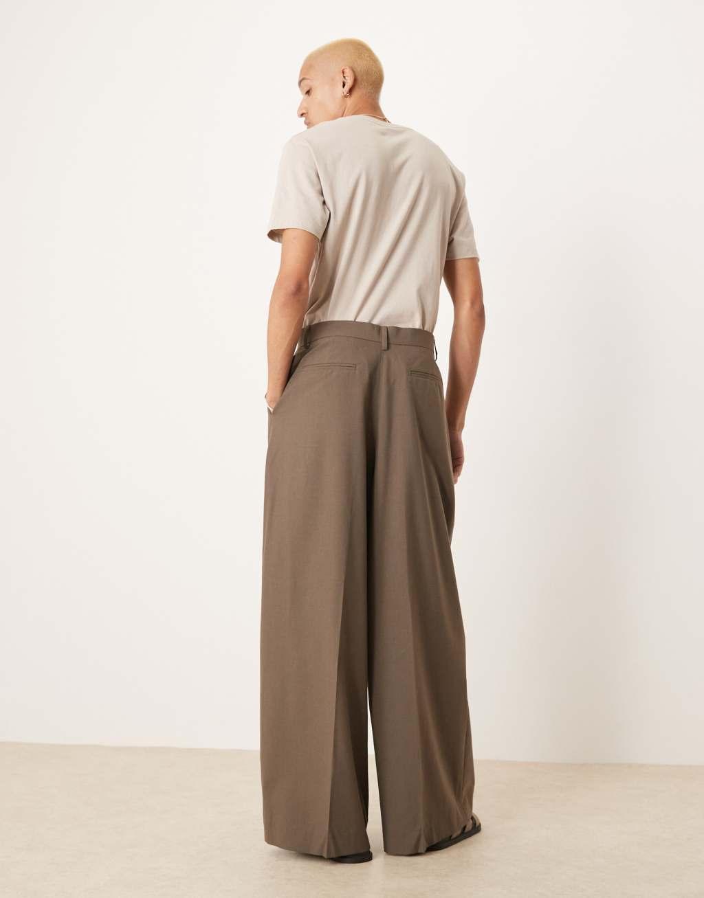 ASOS DESIGN smart extreme wide pants with front pleat in brown  Product Image