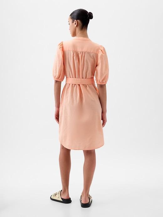 Linen-Cotton Puff-Sleeve Mini Shirtdress Product Image