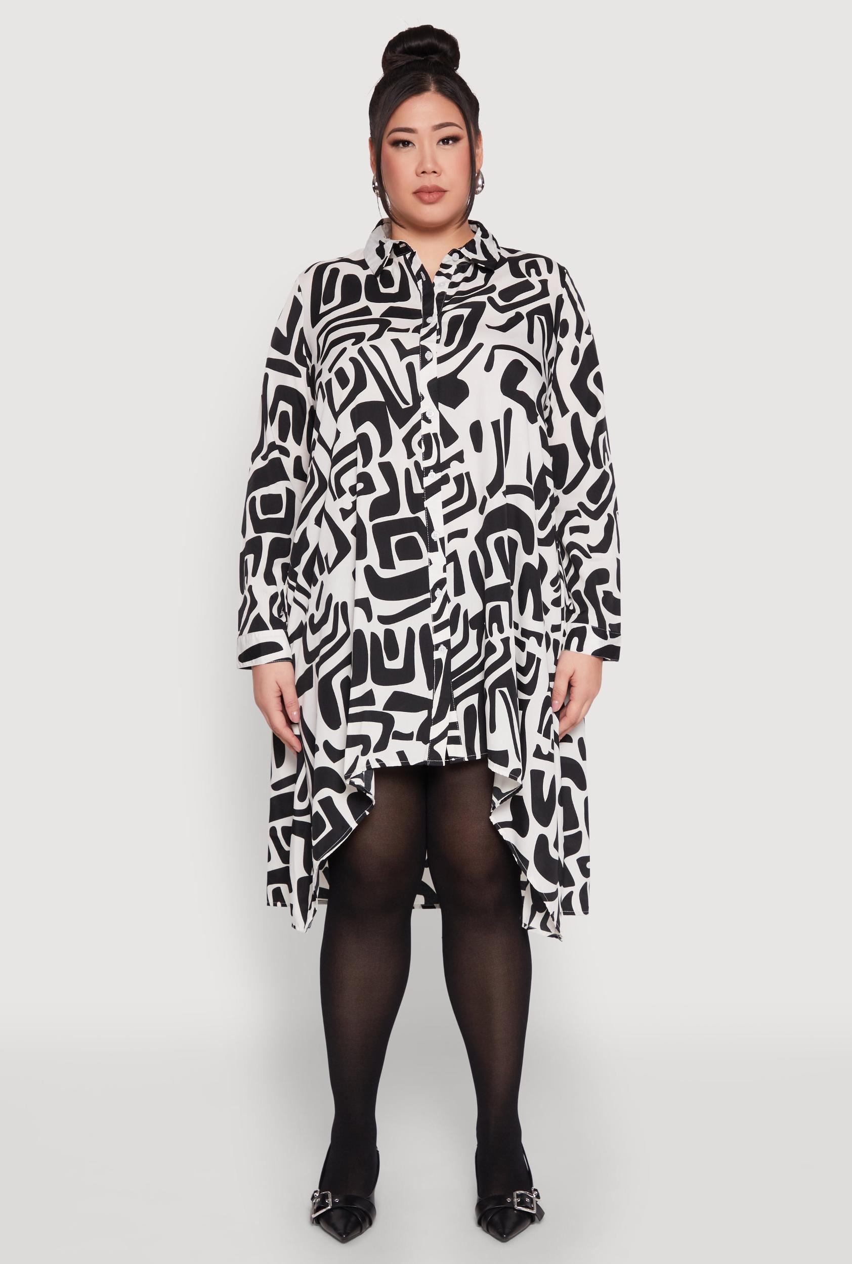 Womens Plus Size Abstract Patterned High Low Shirt Dress Product Image