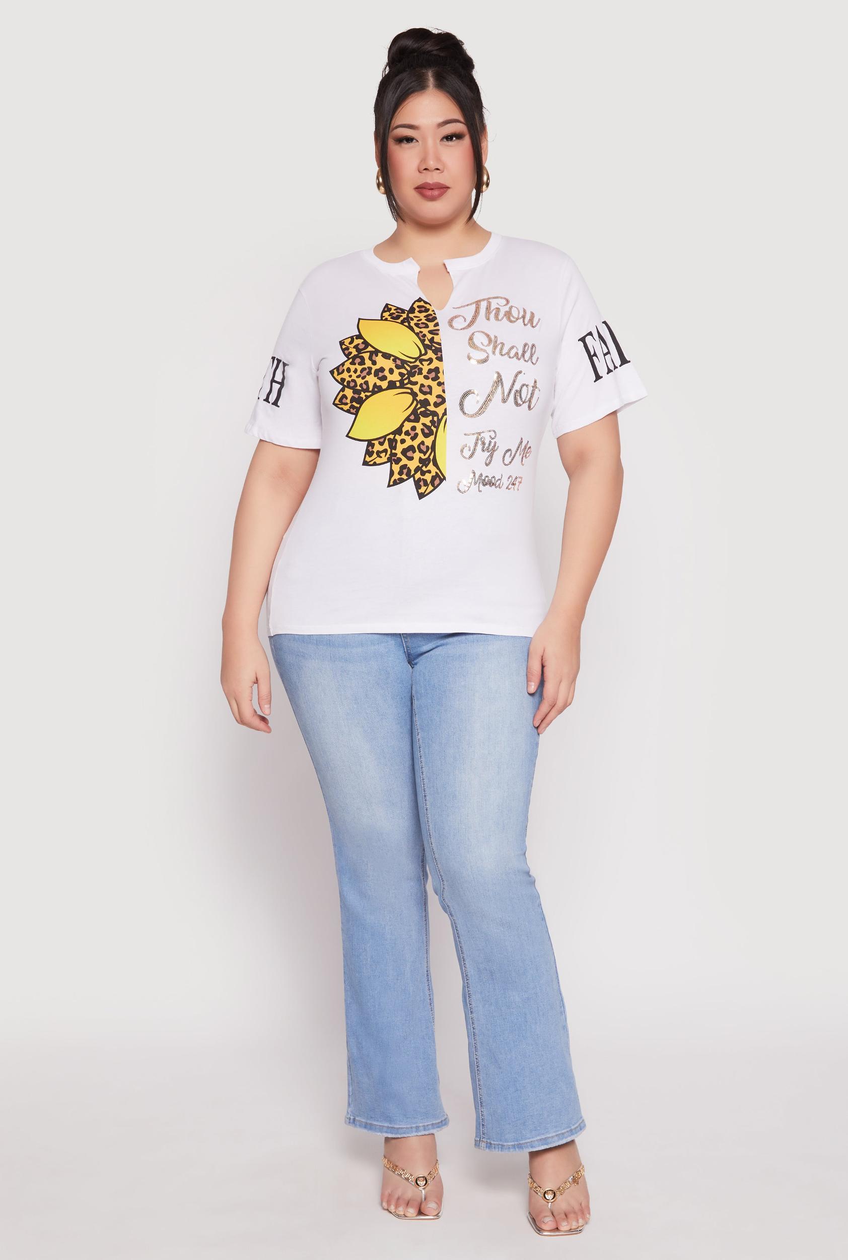 Womens Plus Size Sequin Thou Shall Not Graphic Tee Product Image
