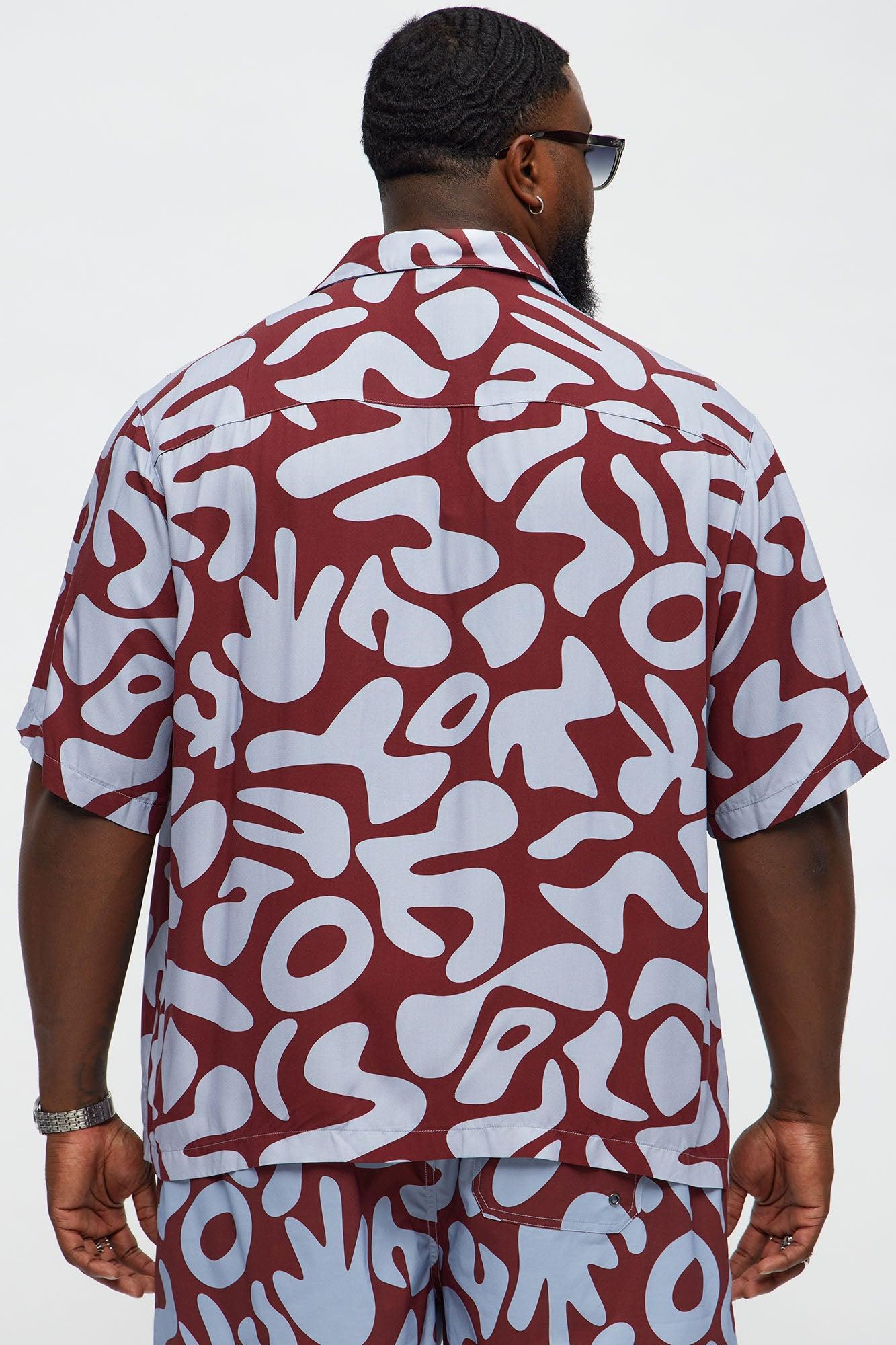Relaxed Chateau Abstract Button Up Shirt - Burgundy/combo Male Product Image