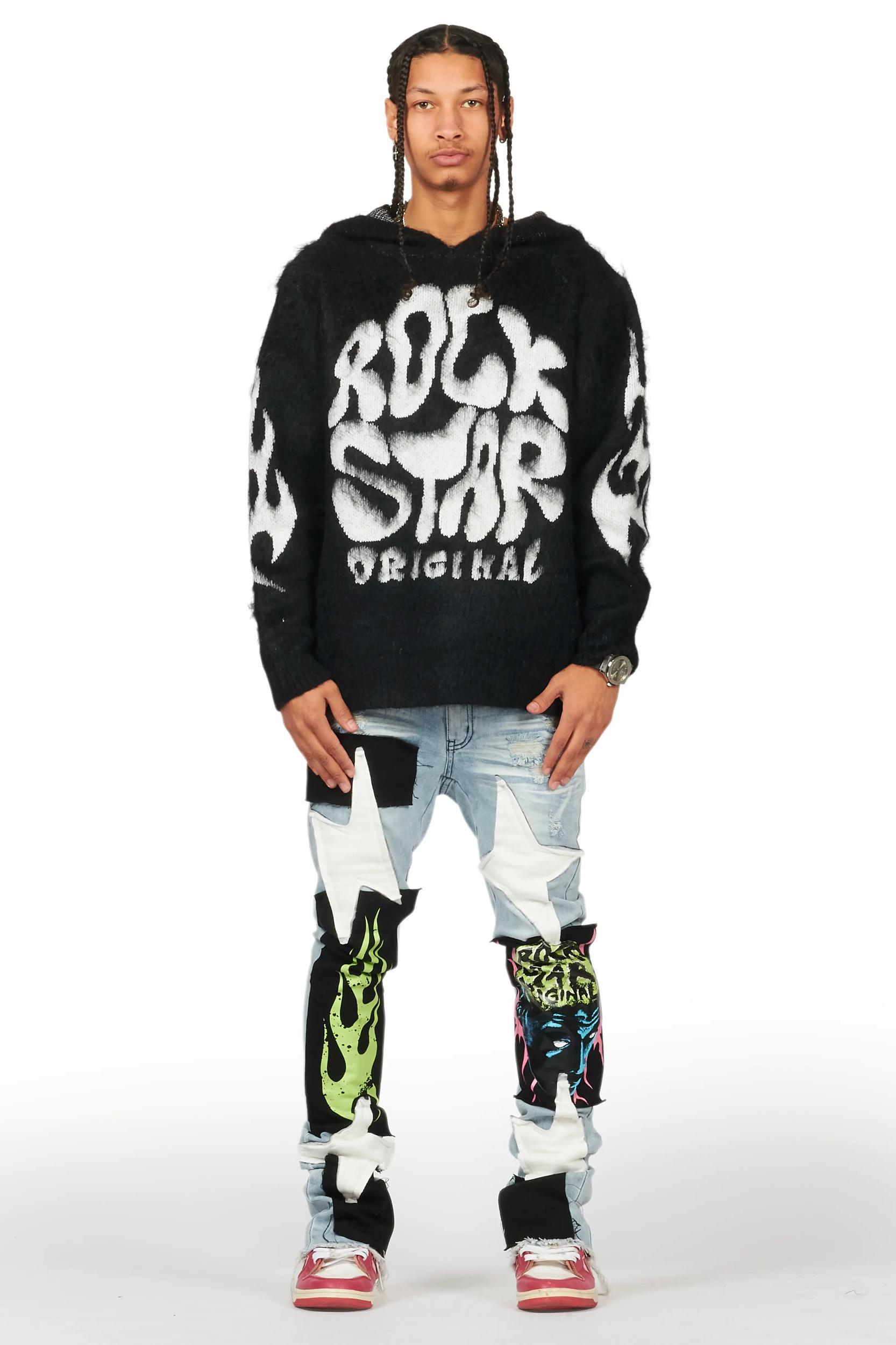 Edgar Blue Patchwork Stacked Flare Jean Male Product Image