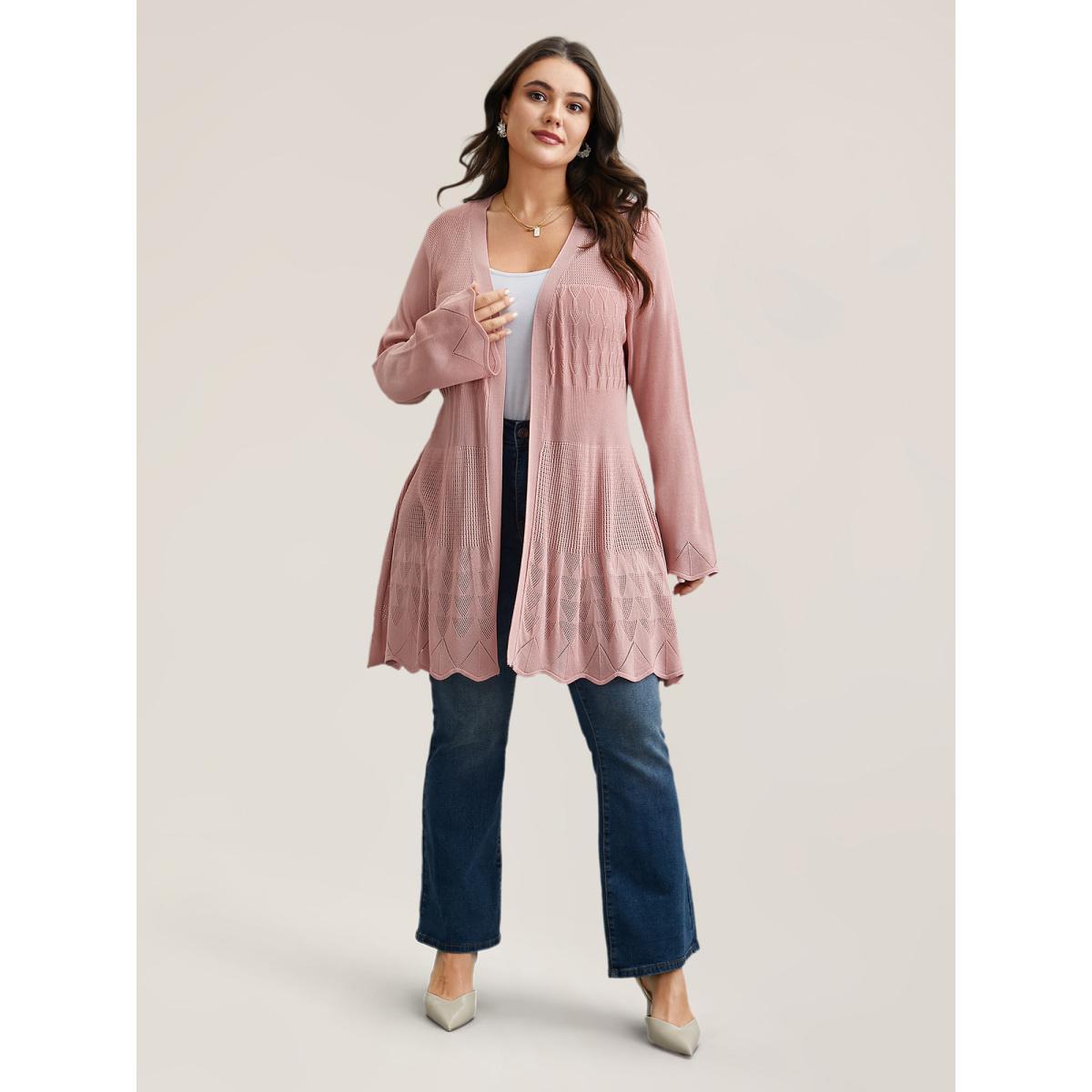 Plus Size Cut-Out Textured Open-Front Knit Cardigan Crepe Women Casual Loose Long Sleeve Everyday Cardigans BloomChic 22-24/3X Product Image