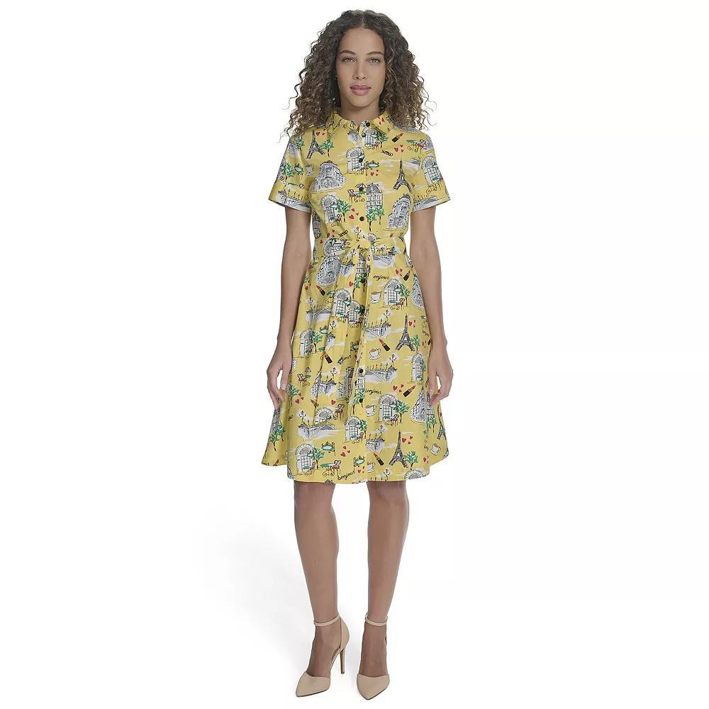 Women's La Nouvelle Renaissance Paris Print Short Sleeve Belted Dress, Size: 10, Yellow City Product Image