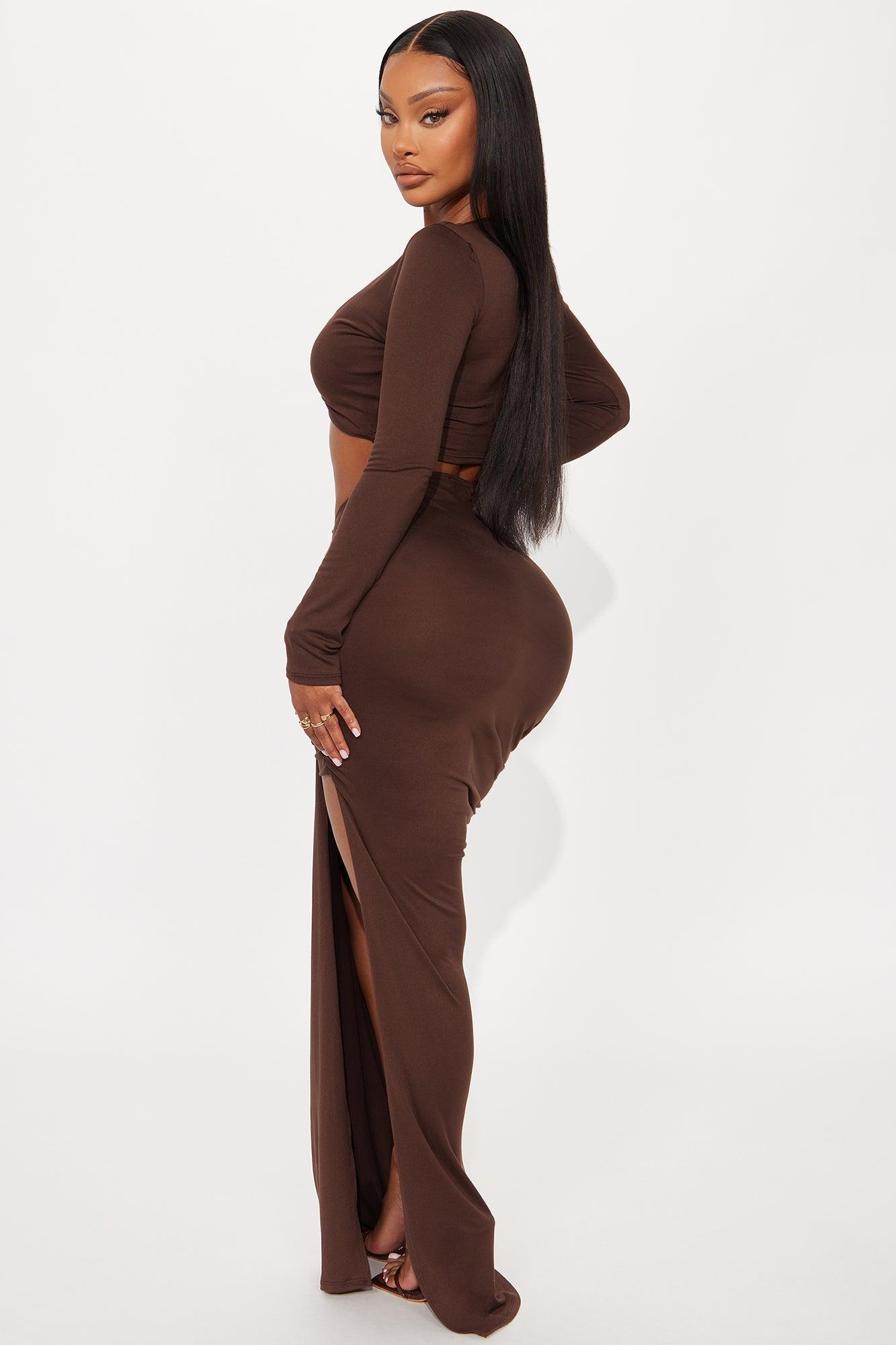 The Right Choice Draped Maxi Skirt Set - Brown Product Image