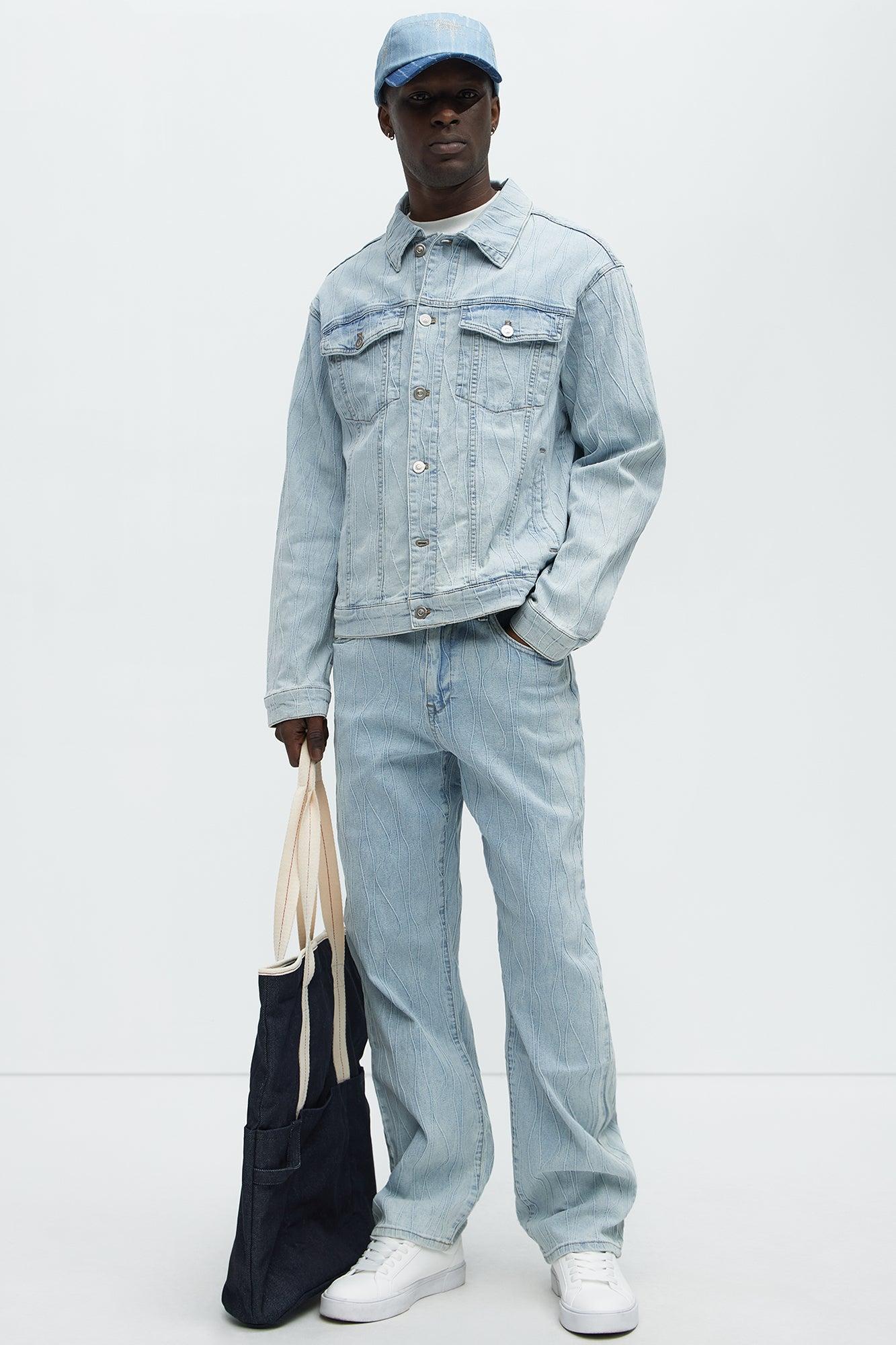 Wavy Jacquard Trucker Denim Jacket - Light Wash Product Image