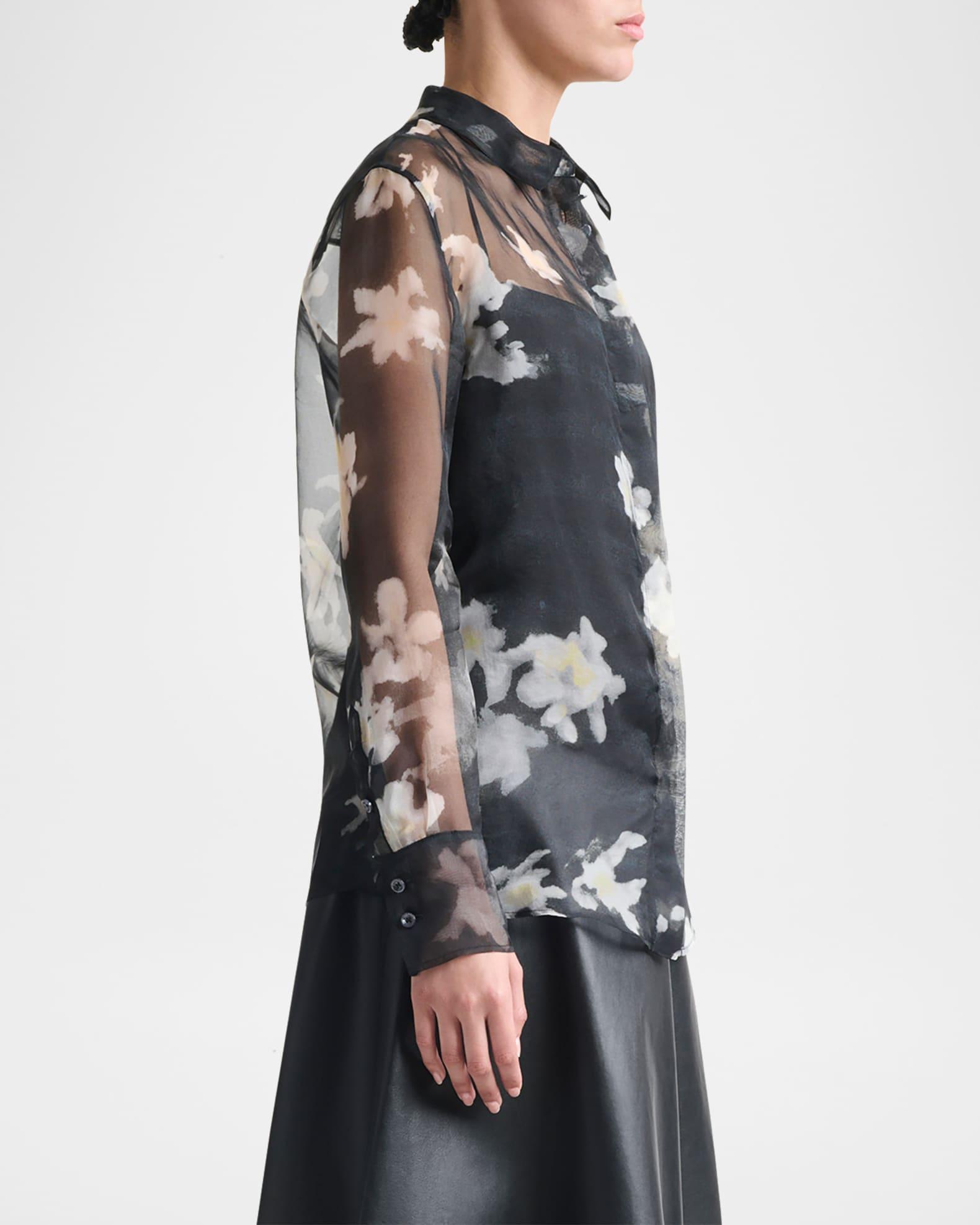 Chika Floral Silk Button-Down Top Product Image