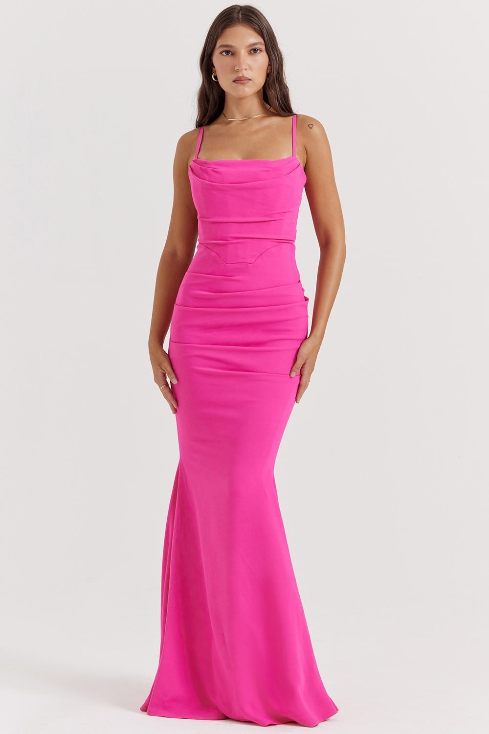 Milena Hot Pink Corset Maxi Dress Product Image