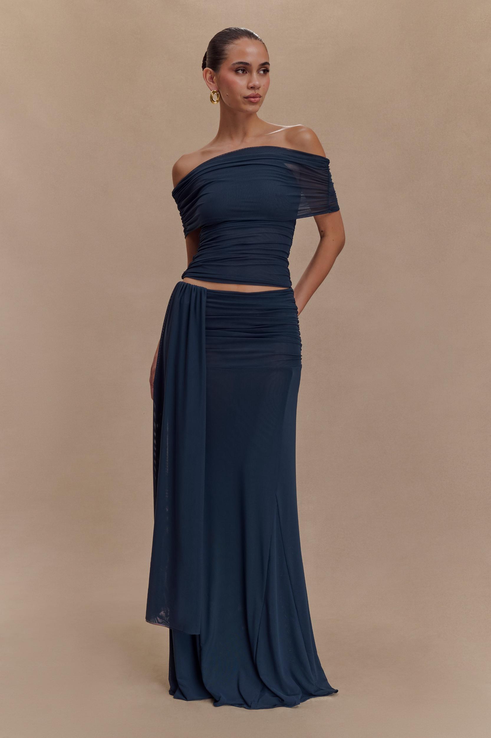 Arna Mesh Maxi Skirt - Midnight Blue Product Image