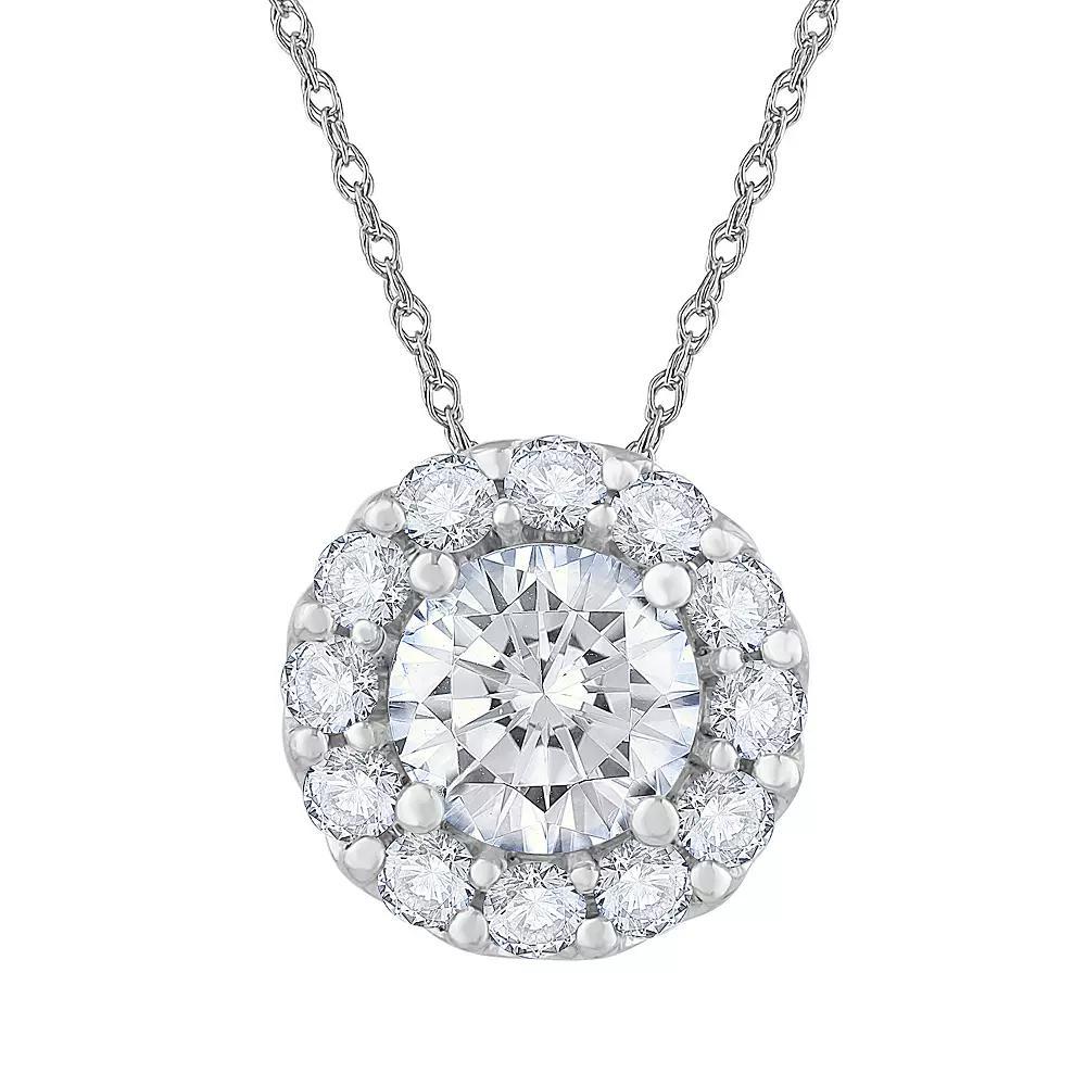 Diamond Medley 14k White Gold 1 Carat T.W. Lab-Grown Diamond Halo Pendant Necklace, Women's, Size: 16-18" ADJ, 14k Whgold Product Image