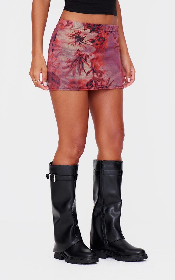 Red Leopard Printed Lined Mesh Mini Skirt Product Image