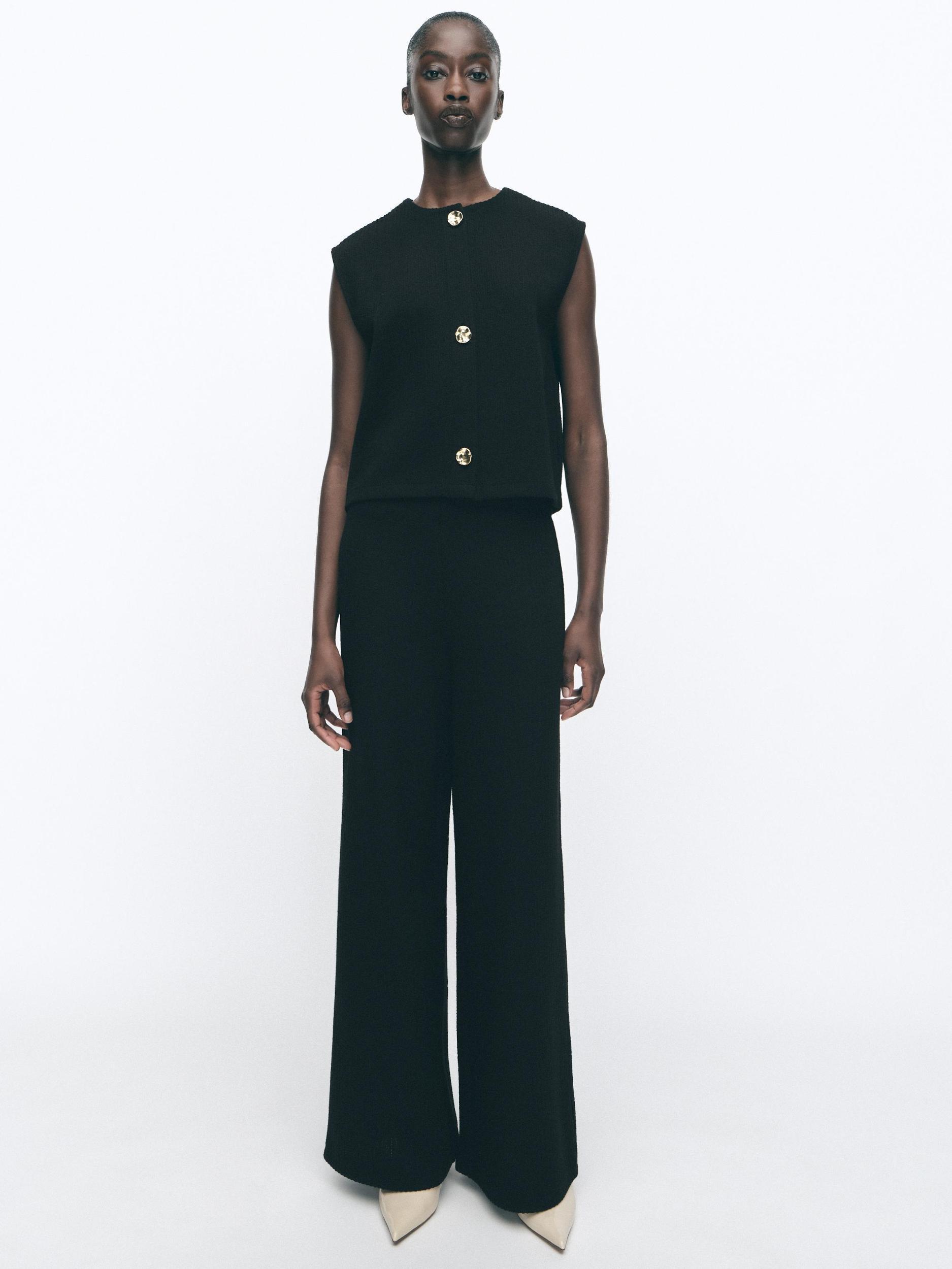 TEXTURED WEAVE VEST TOP WITH BUTTONS Product Image