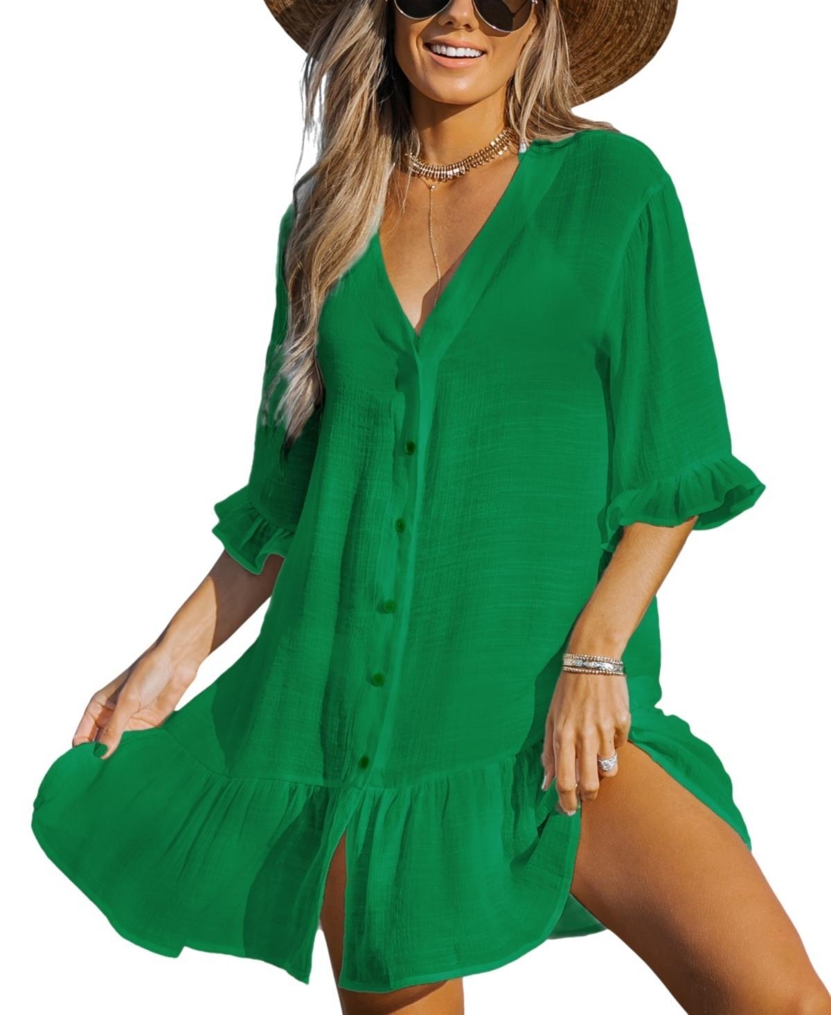 Women's Cupshe Fuchsia Ruffled Cover-Up Dress, Size: XS, Pink Product Image