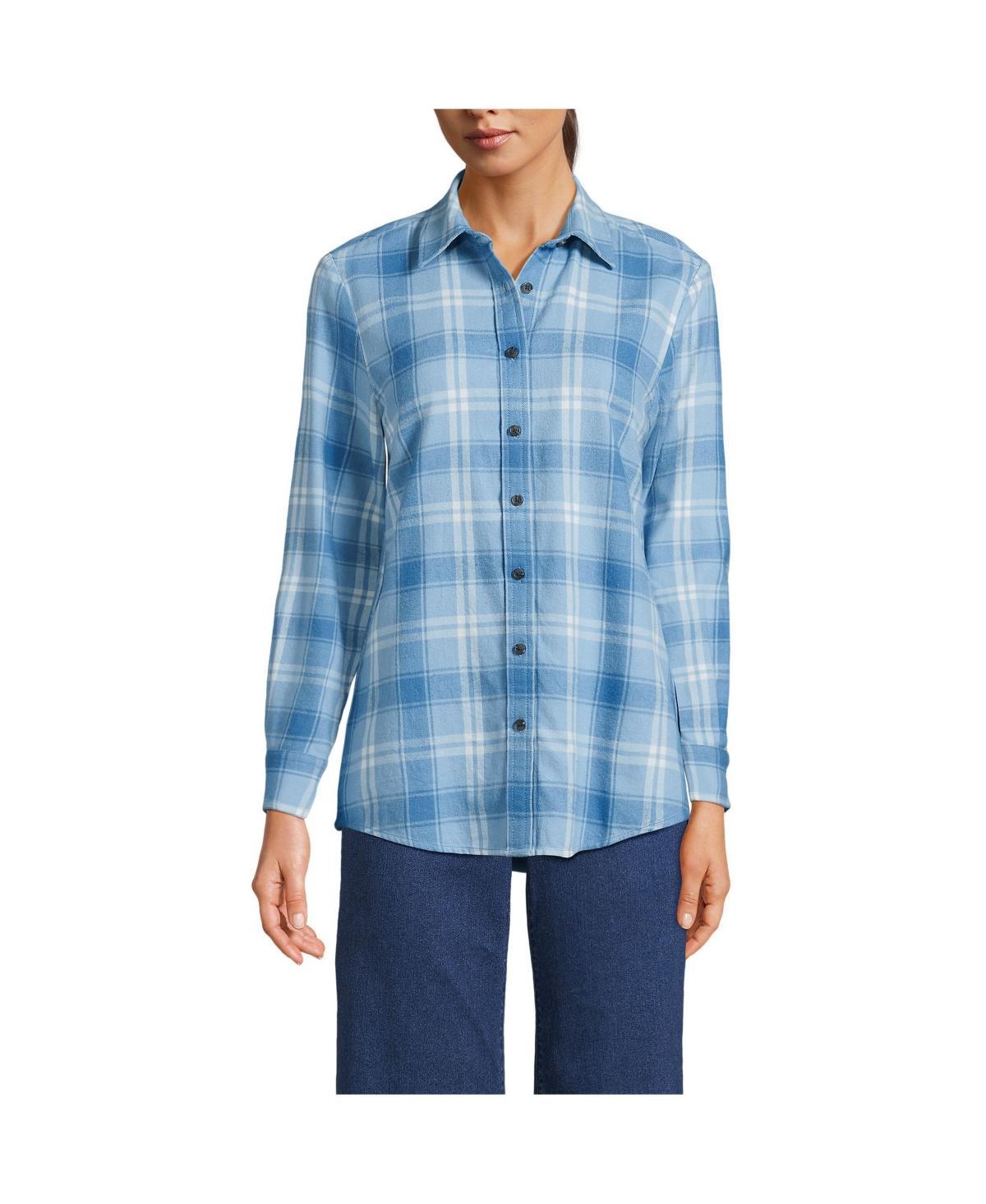 Women's Lands' End Flannel Boyfriend Shirt, Size: XS, Ivory Blue Plaid Product Image
