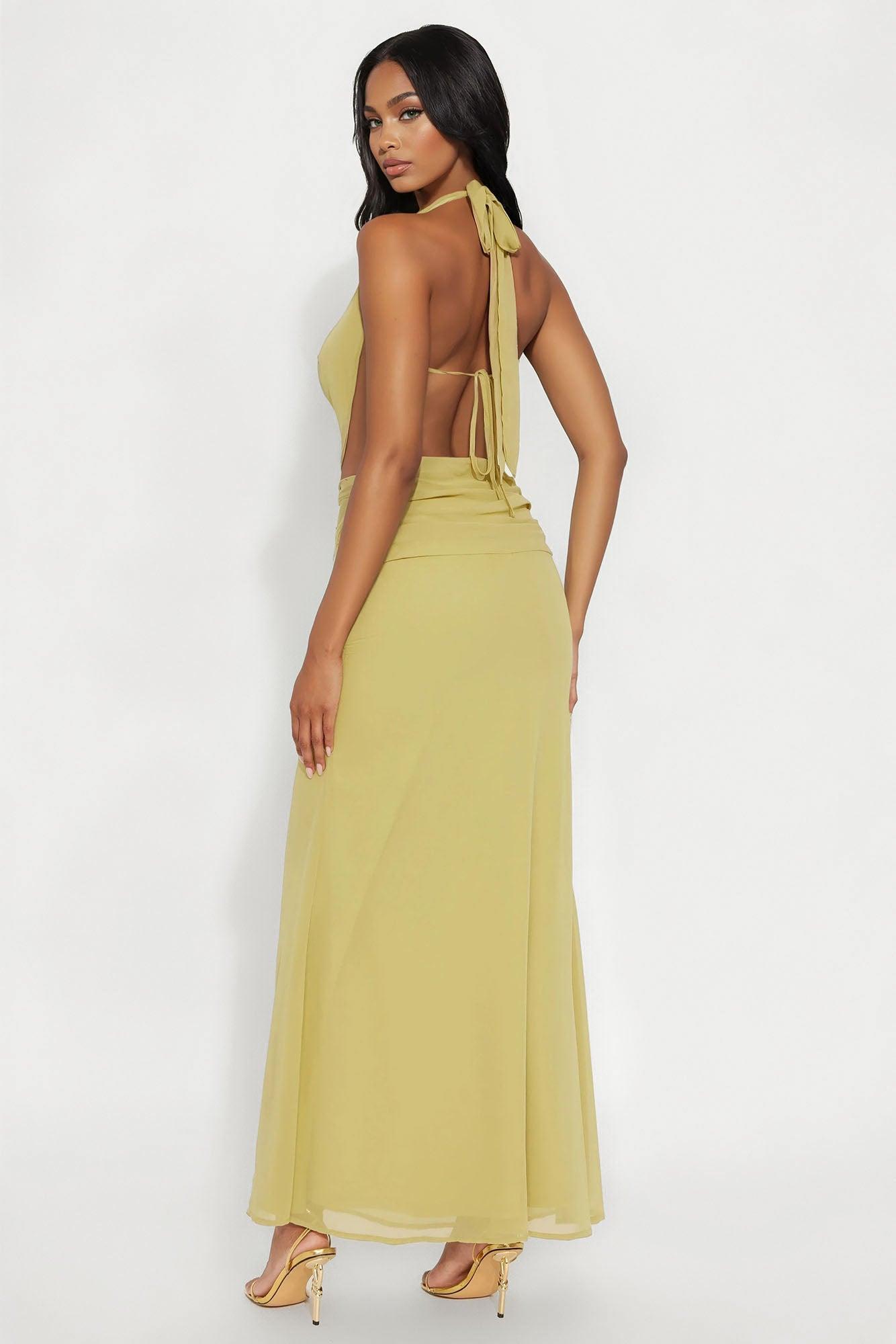 So Sultry Chiffon Halter Maxi Dress - Lime Product Image