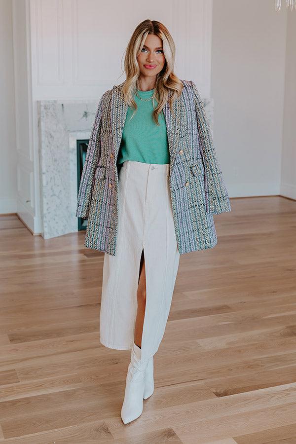 The Maris High Waist Denim Skirt in Cream Product Image
