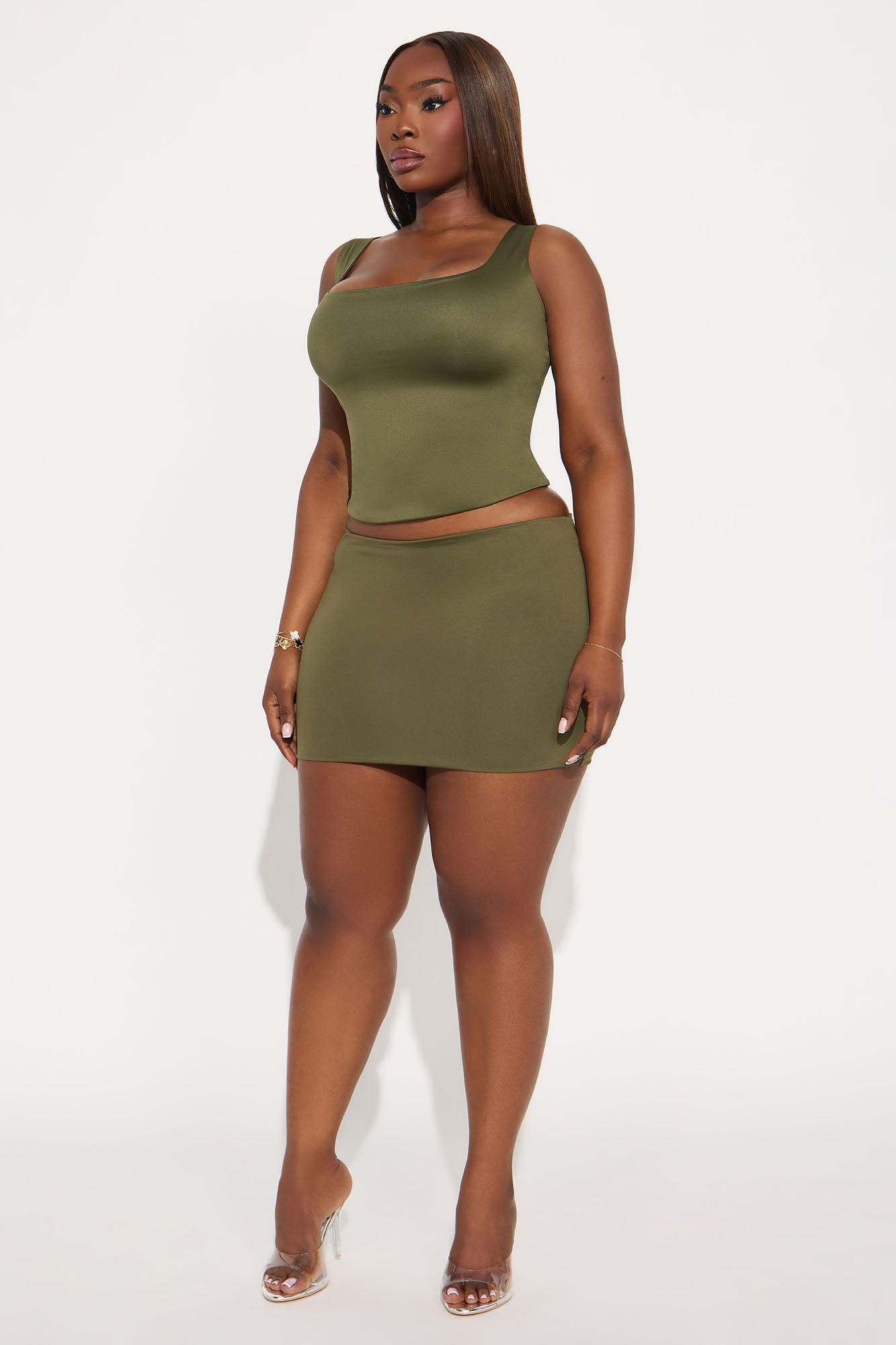 Contour Double Lined Square Neck Tank Top - Military Green Female Product Image