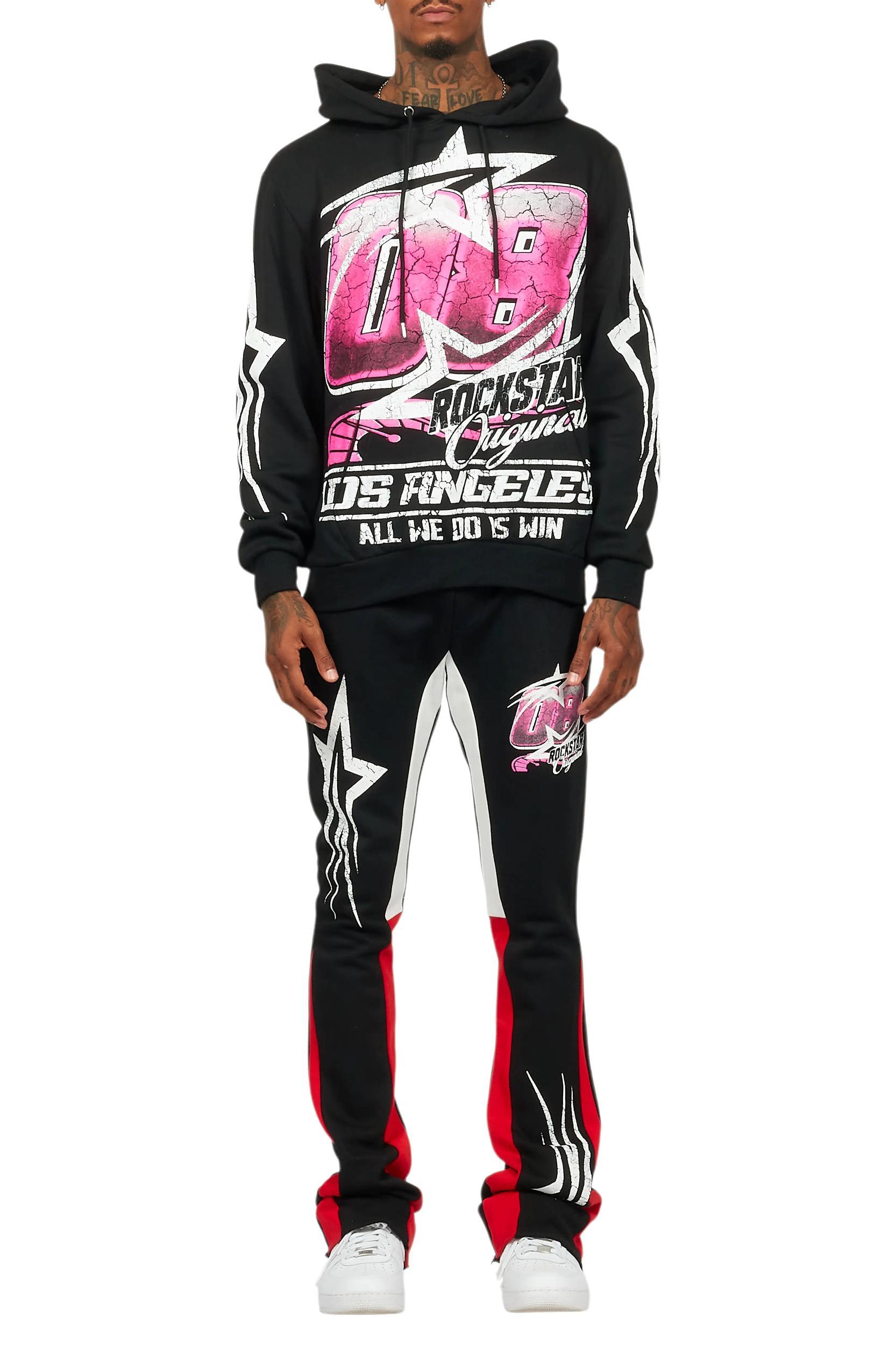 Kastell Black Hoodie/Stacked Flare Track Pant Set Male Product Image