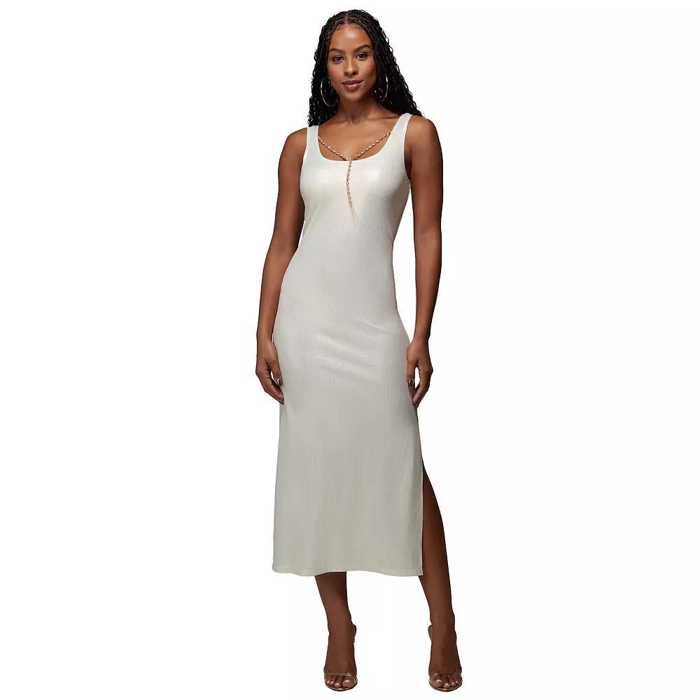 Women's bebe x Ciara Rib Necklace Midi Dress, Size: XL, Gold Product Image