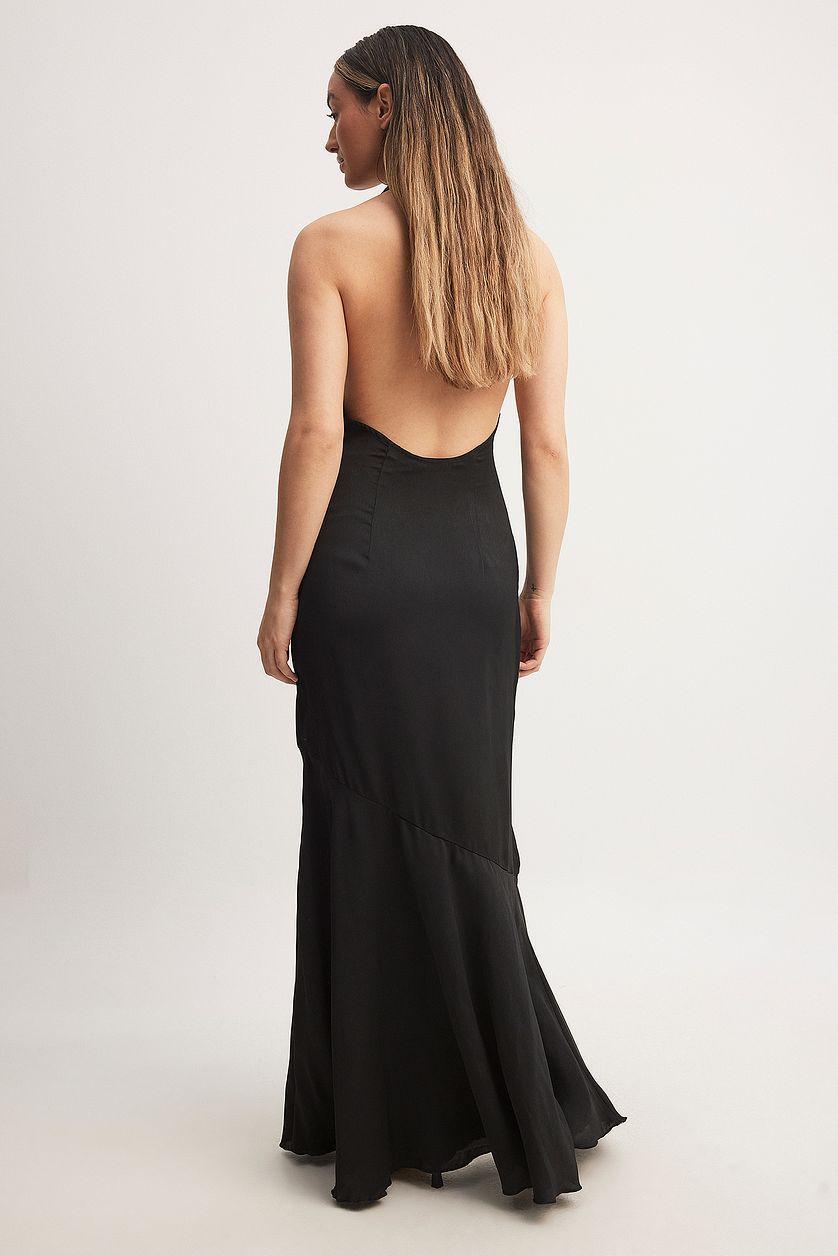 Satin Halterneck Maxi Dress Black Product Image