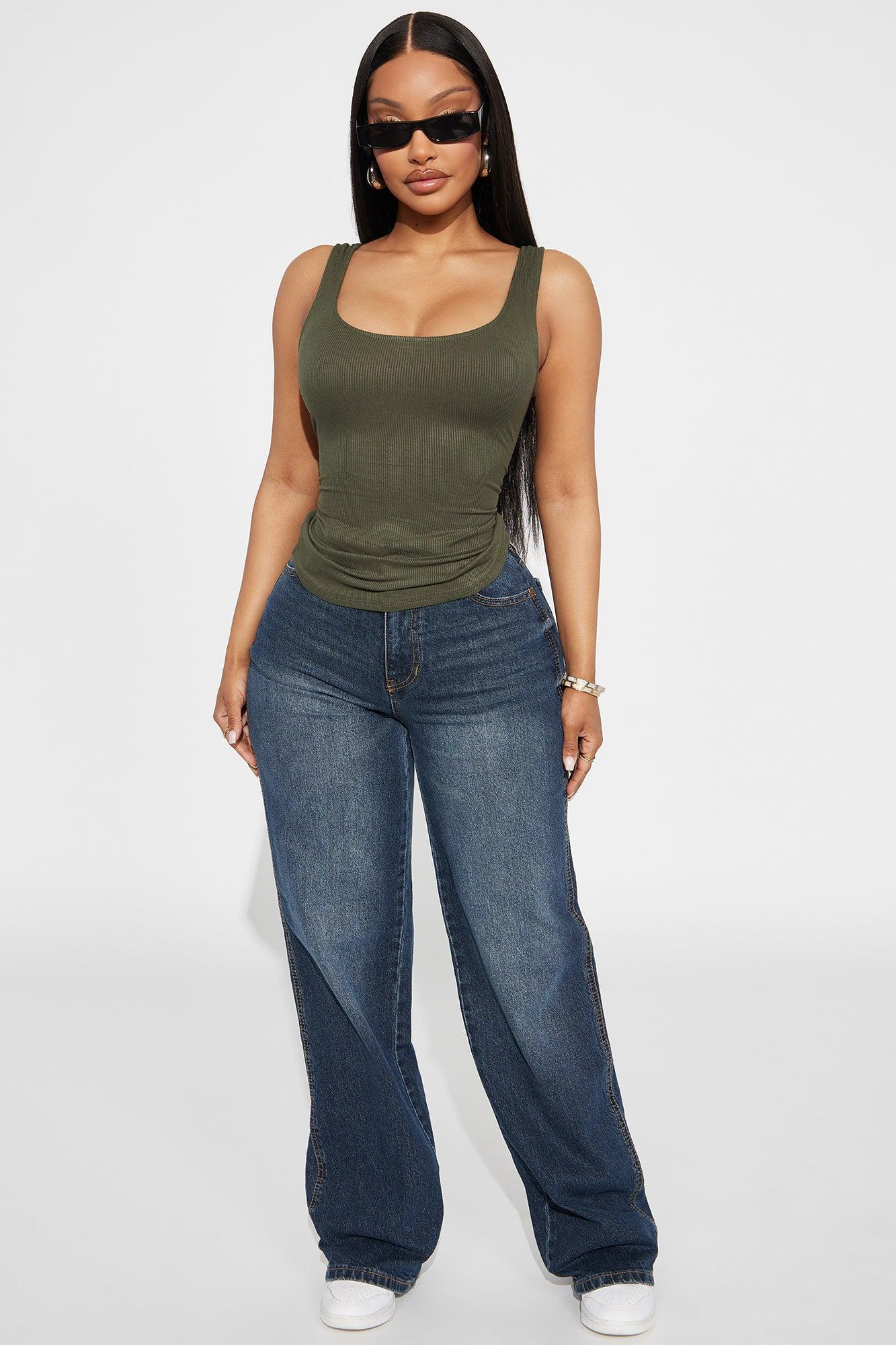 Madison Basic Square Neck Tank Top - Olive Product Image