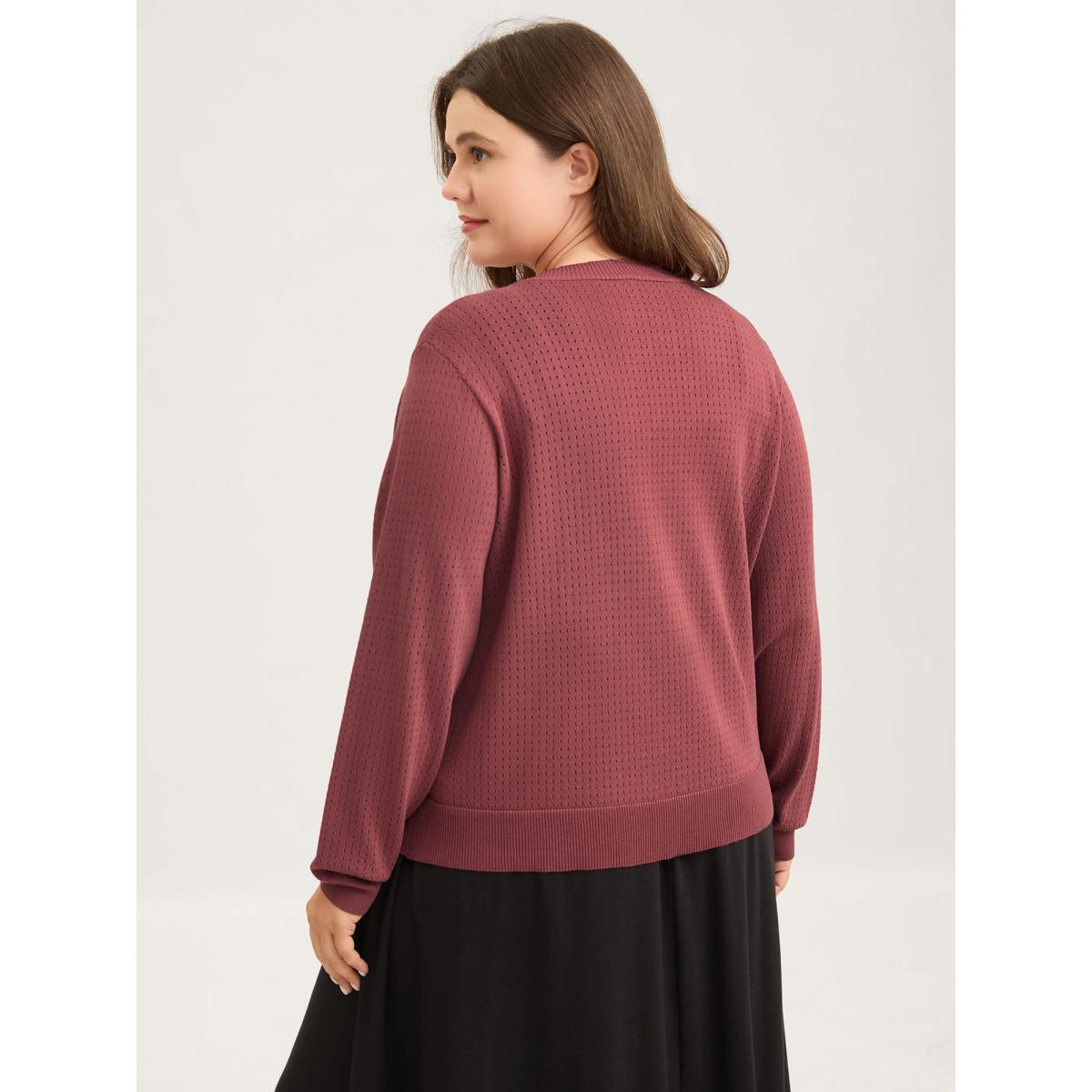 Plus Size Textured Hollow Front-Open Knit Cardigan Rust Women Loose Long Sleeve Everyday-Casual Cardigans BloomChic 22-24/3X Product Image